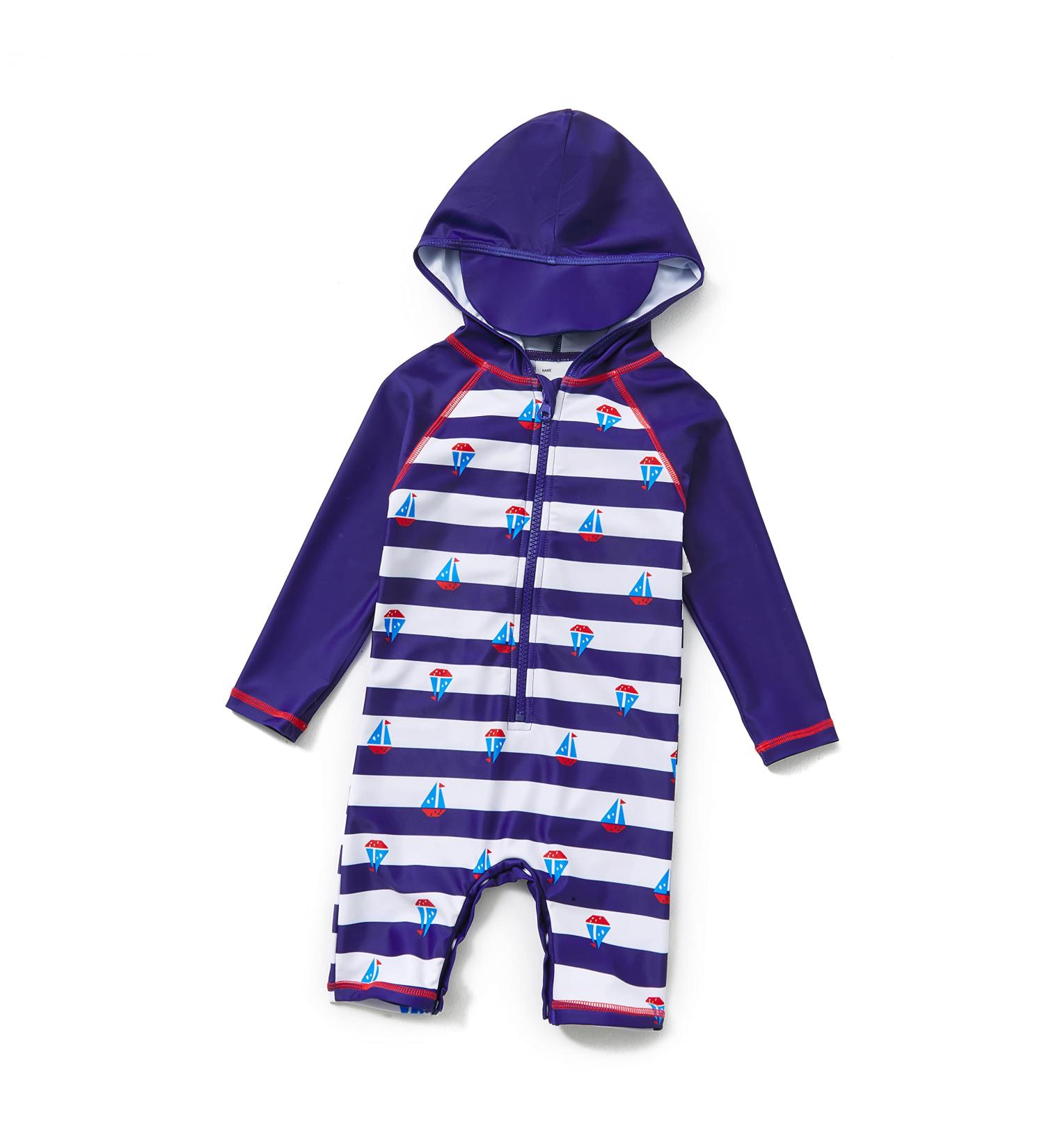 BONVERANO Baby Boys Swimsuit 3-4 Years | UPF 50+ Full-Zip Hoodie One Piece Swimwear for Toddlers | Sun Protection Hooded Sailing Suit - Buy Online on GoSupps.com