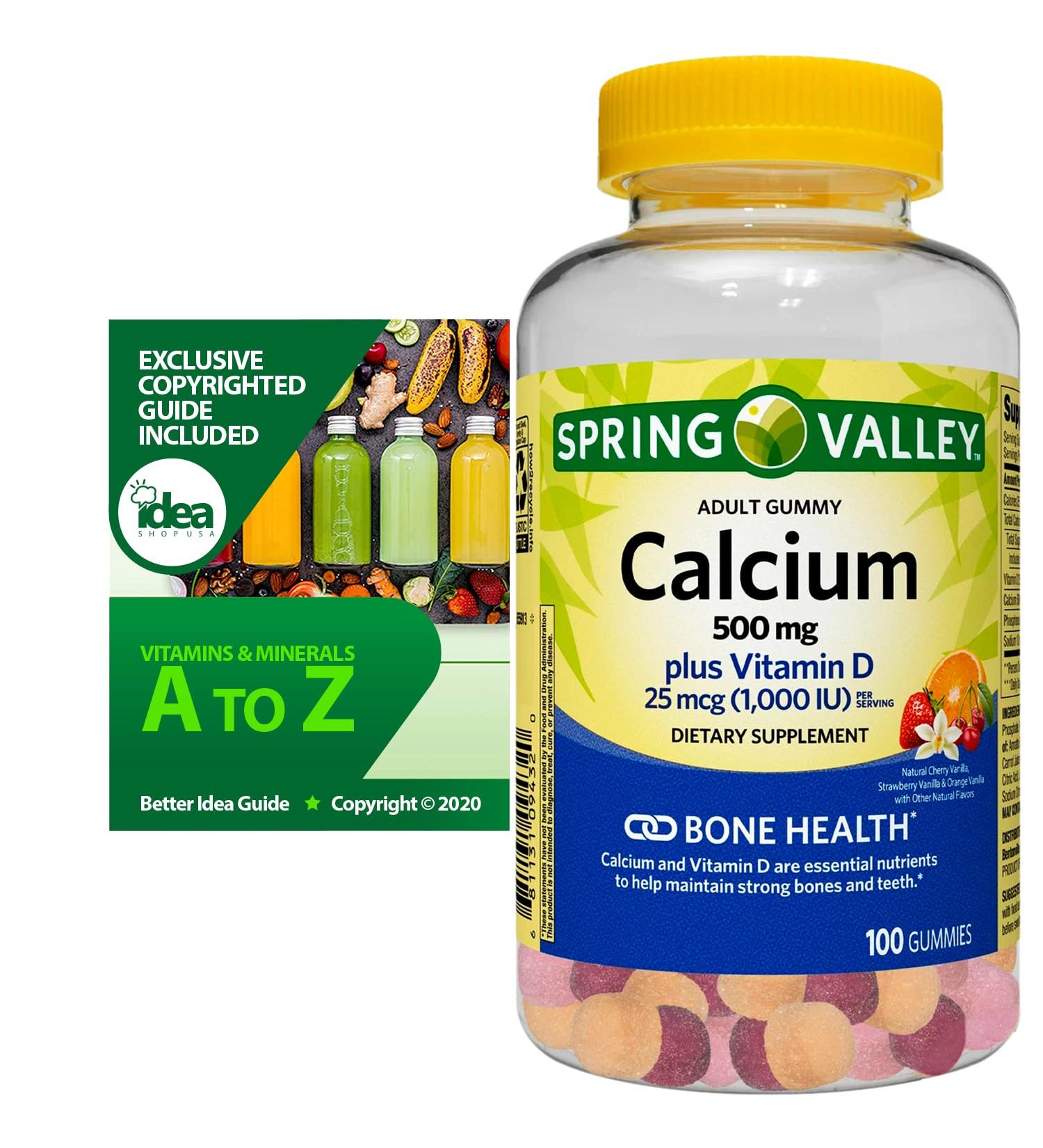 Spring Valley Calcium Plus Vitamin D Adult Gummies 100 Ct Bundle - A to Z Vitamins & Minerals - Assorted Flavors - Better Idea Guide - 2 Items - Buy Online on GoSupps.com