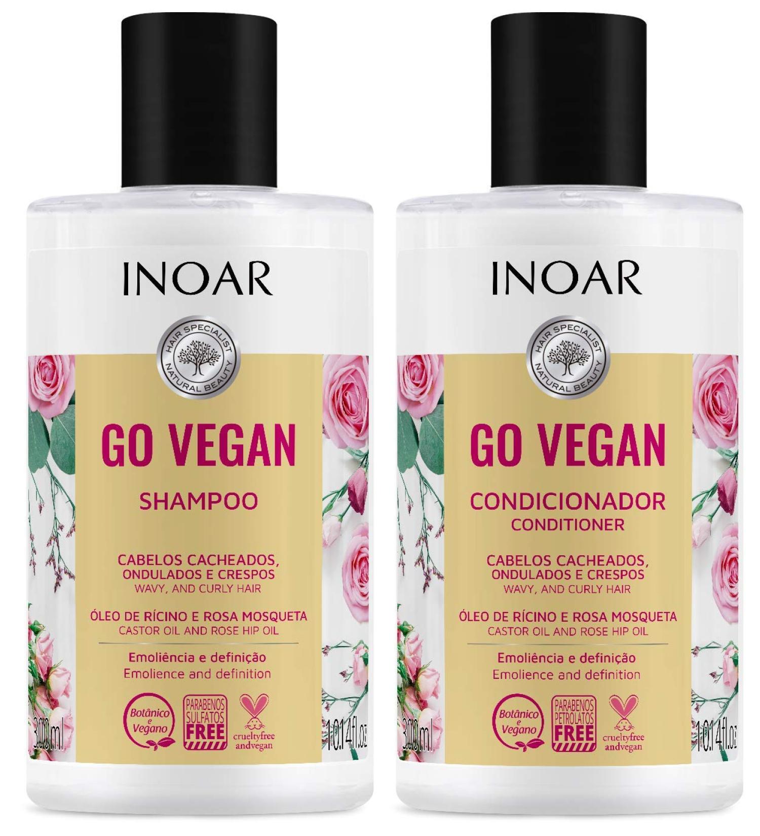 INOAR Go Vegan Wavy & Curls Shampoo & Conditioner Set - Castor & Rosehip Oil for Curly Hair - Vegan & Cruelty-Free Haircare for Men & Women - 10.14 oz Each - Buy Online on GoSupps.com