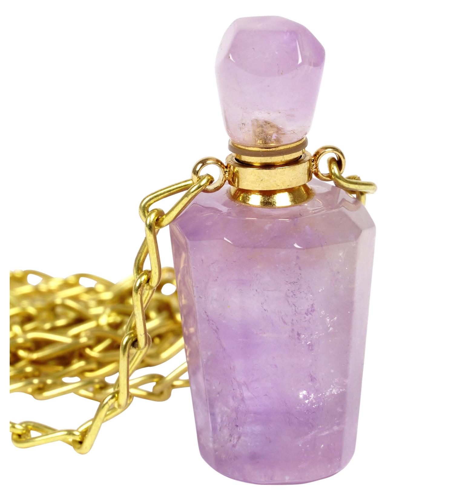 Natural Amethyst Pendant Necklace | Healing Crystal Essential Oil Diffuser for Men & Women - Gold Plated 13.5 Chain - Buy Online on GoSupps.com