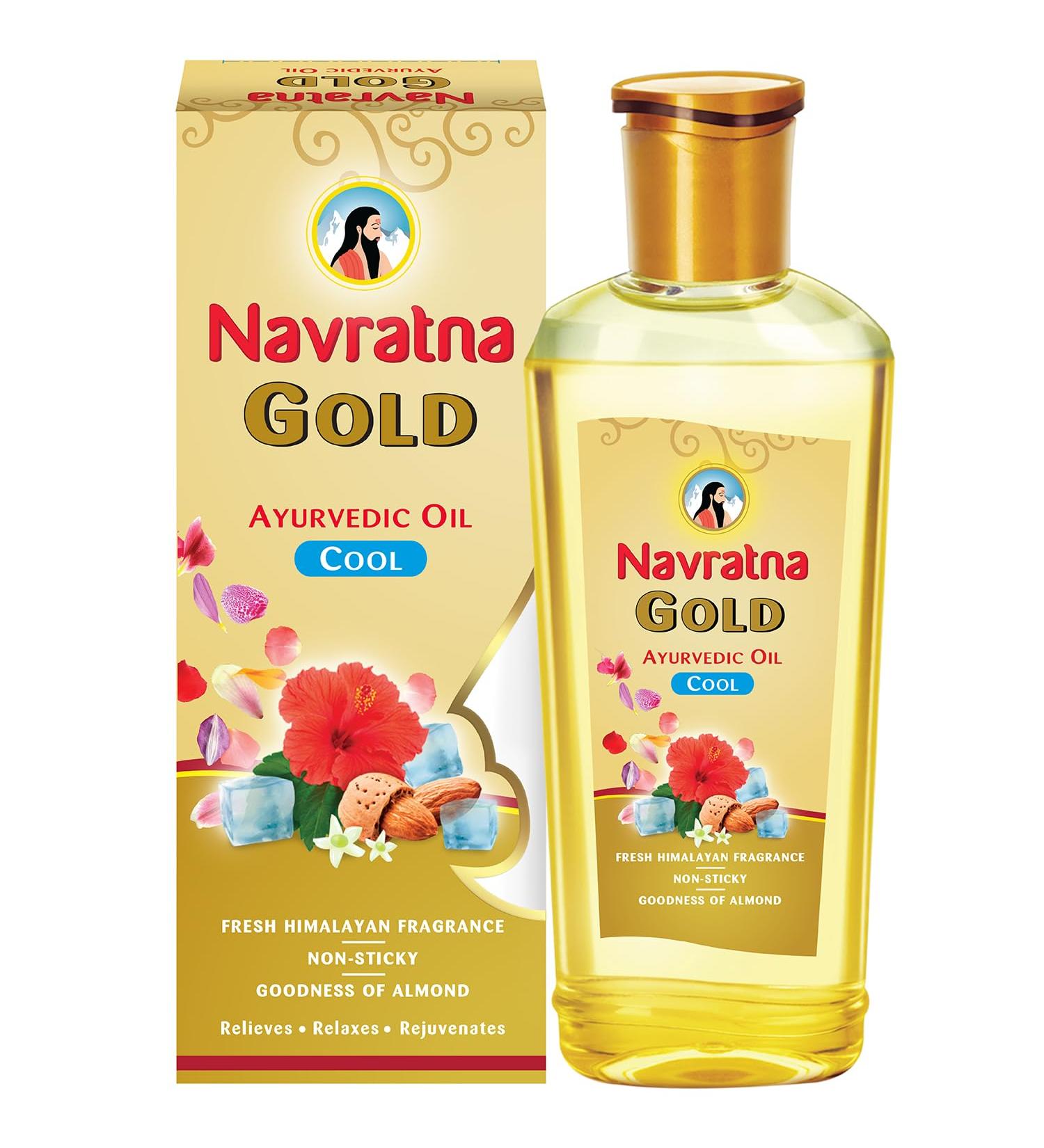 Navratna Gold Ayurvedic Hair Oil | with 24K Gold & 9 Ayurvedic Herbs | Lightweight Non-Greasy & Fast-Absorbing | Relaxing Head Massage Oil | Deeply Nourishes Hair | 16.91 Fl Oz (500ml) - Buy Online on GoSupps.com