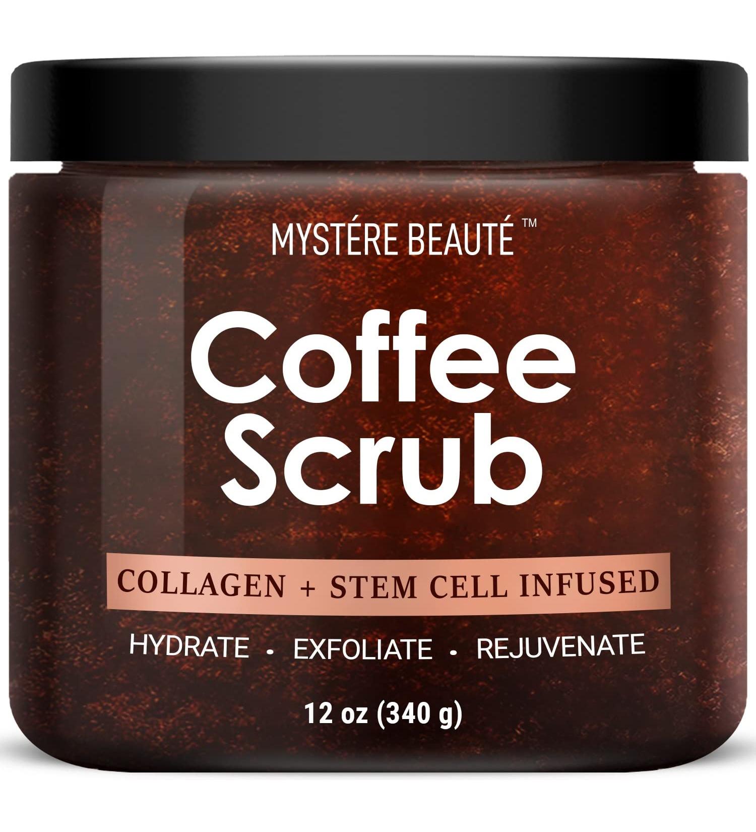 MYST RE BEAUT Arabica Coffee Body Scrub - Exfoliating Natural Skin Care with Coconut Oil & Vitamin E - Reduces Cellulite, Stretch Marks & Eczema - Moisturizing - 12 oz - Buy Online on GoSupps.com