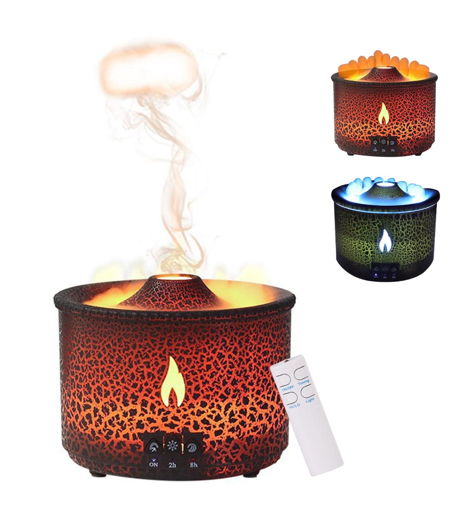 Volcano Humidifier - Quiet Flame Diffuser | 300ml Spray with Remote Control | Aromatherapy & Auto Shut Off | Ideal for Bedroom & Office (Red & Blue - Buy Online on GoSupps.com