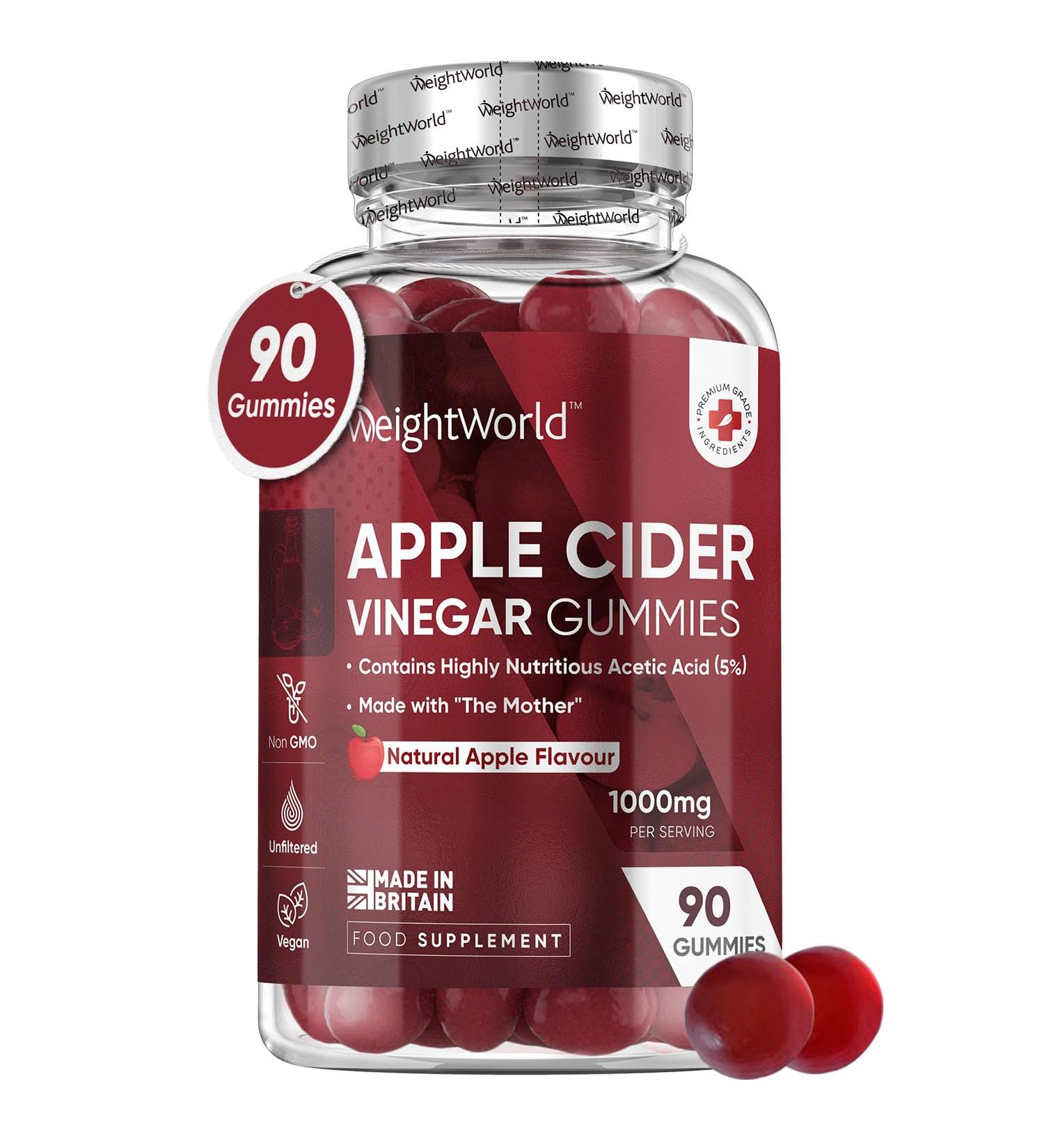 1000mg Apple Cider Vinegar Weight Loss Gummies with 'The Mother' - 90 Vegan ACV Gummies with Essential Vitamins and Minerals - Natural ACV Tablets Alternative - Buy Online on GoSupps.com