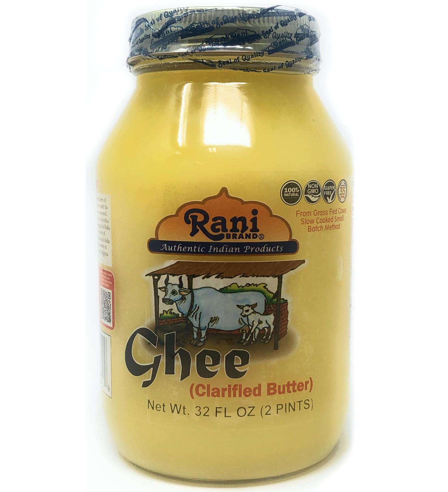 Rani Ghee - Pure Grass Fed Cow Clarified Butter 32oz Glass Jar | Paleo & Keto Friendly, Gluten Free | Made in USA | 32 Fl oz (1 Pack) - Buy Online on GoSupps.com
