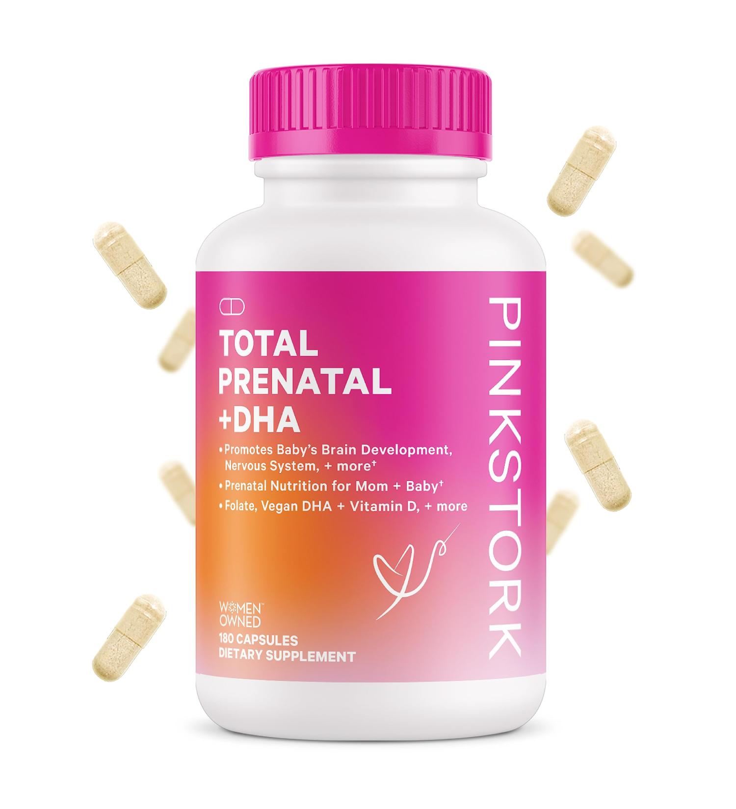 Pink Stork Total Prenatal Vitamins with DHA, Folate, and Iron - 3 Month Supply for Fetal Development - Pregnancy Must-Have - 180 Capsules - Buy Online on GoSupps.com