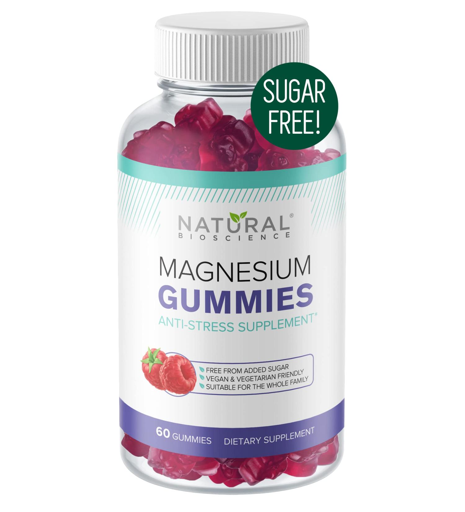 Sugar Free Magnesium Gummies - Calming Anti-Stress Supplement for Kids & Adults | Vegan, Gelatin-Free, Gluten-Free, Non-GMO | Natural Raspberry Flavor - 60 Count - Buy Online on GoSupps.com