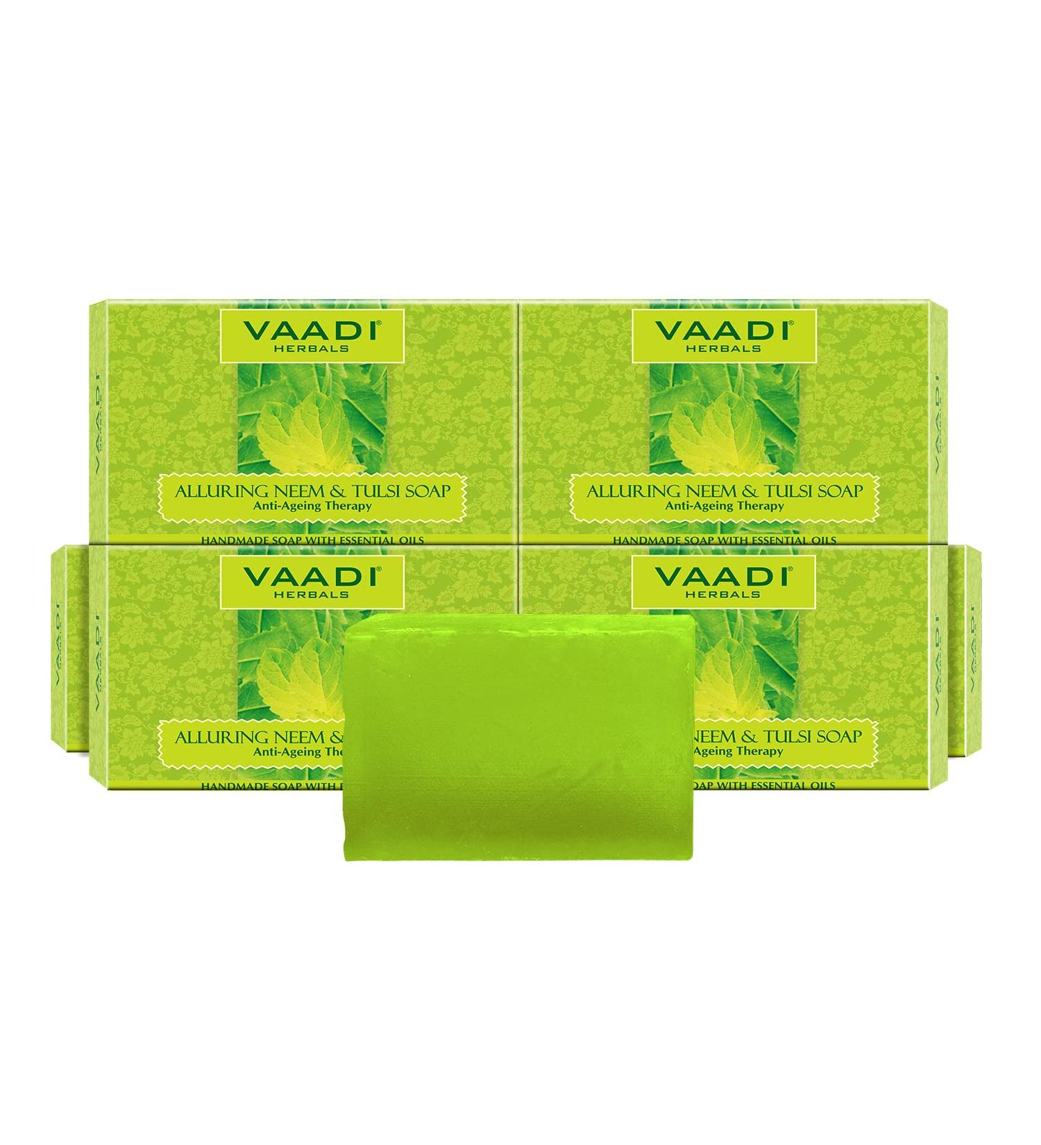 Vaadi Herbals Alluring Neem Tulsi Soap - 75g x 6 | Infused with Vitamin E and Tea Tree Oil - Buy Online on GoSupps.com