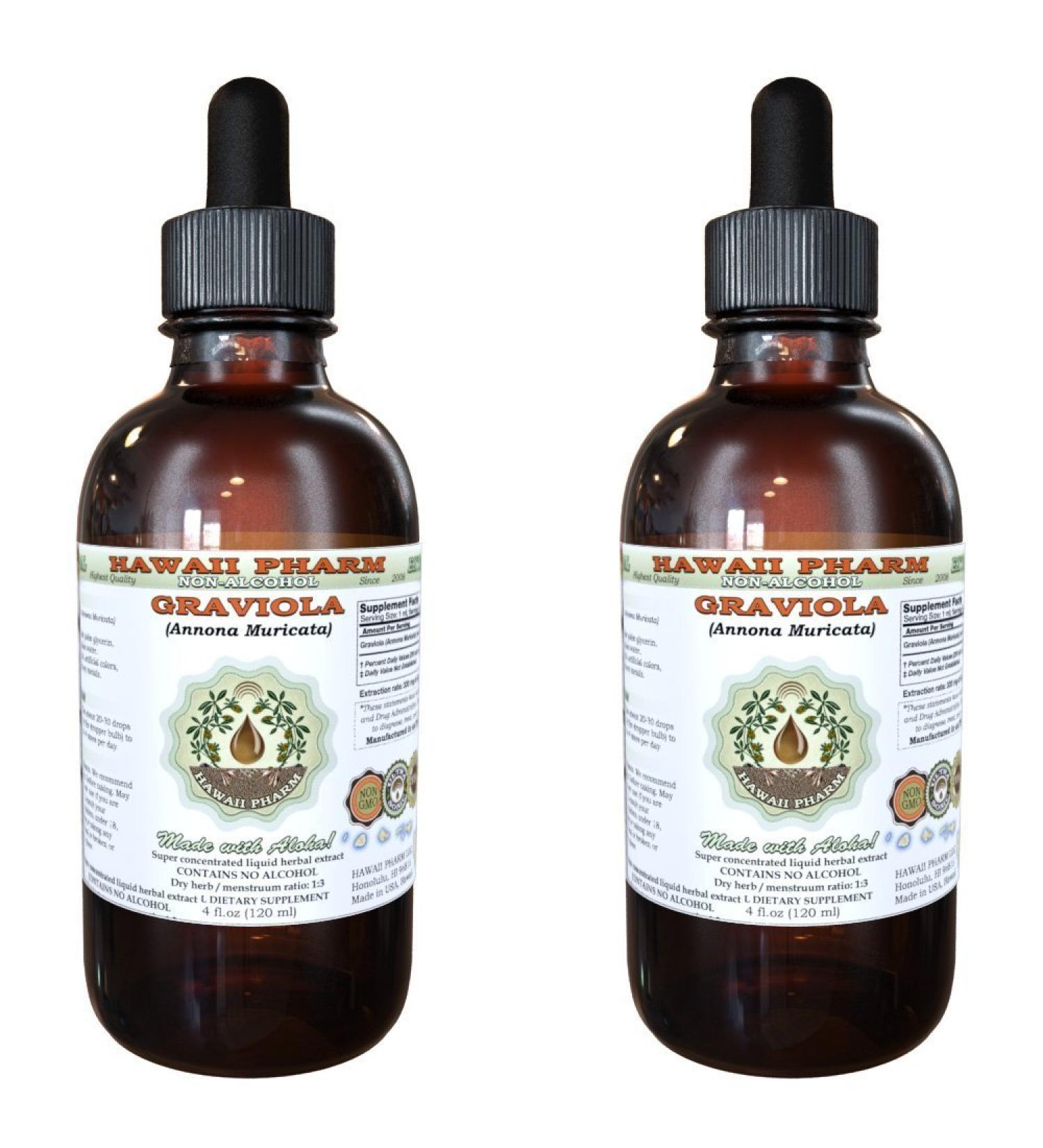 Graviola Alcohol-Free Liquid Extract Graviola (Annona Muricata) Dried Leaf Glycerite Hawaii Pharm Natural Herbal Supplement 2x4 oz 8 Fl Oz (Pack of 1) - Buy Online on GoSupps.com