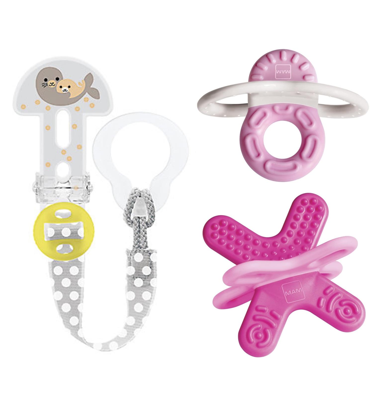 MAM Set - Bite & Relax Phase 1 & 2 + Pacifier Clip Clip-it! for Girls | International Shipping Available - Buy Online on GoSupps.com