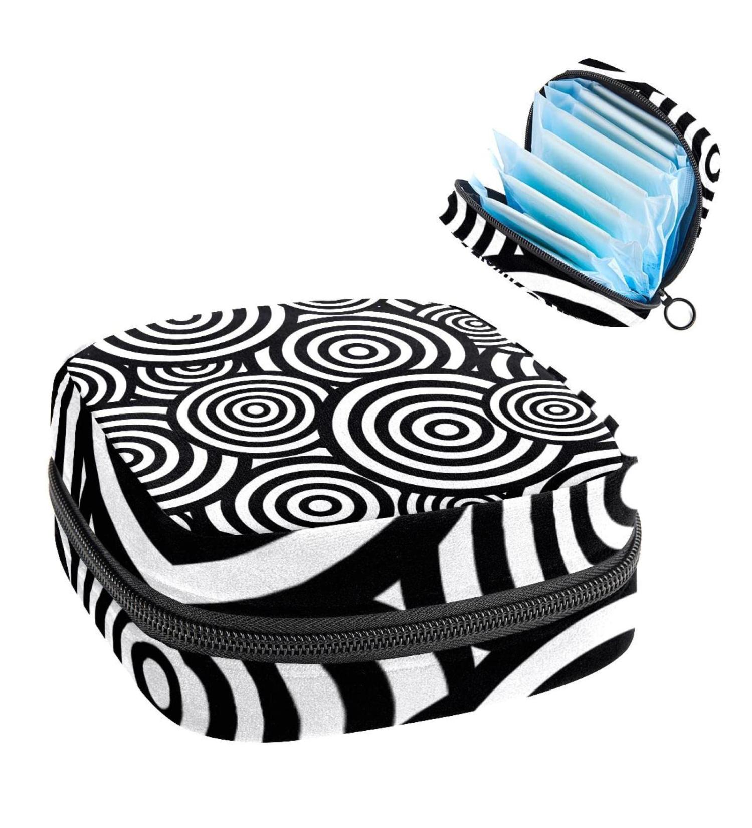 Black and White Geometric Sanitary Napkin Storage Bag - Portable Period Pouch for Women and Teen Girls - Multi-colored - 1Pcs - Buy Online on GoSupps.com