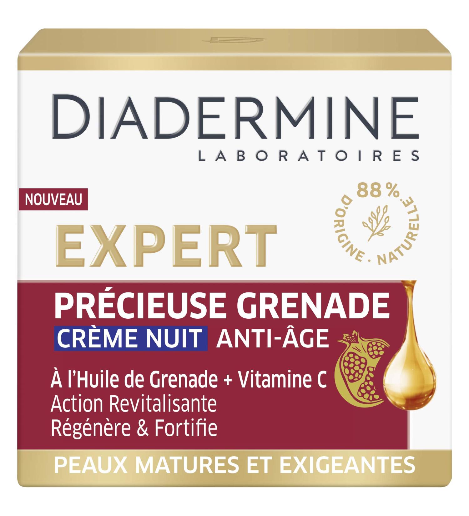Diadermine - Expert - Precious Pomegranate - Anti-Aging Face Night Cream - Regenerates and Fortifies - Formula with Pomegranate Oil and Vitamin C - Face Care - Anti-Aging Care - 50 ml Jar - Buy Online on GoSupps.com