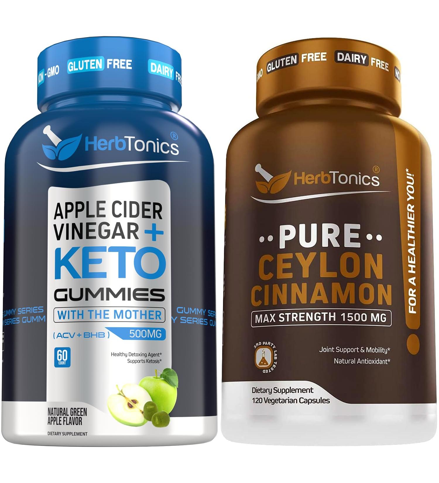Herbtonics ACV Keto Gummies with The Mother & Keto BHB | Apple Cider Vinegar Gummies - Korean Red Panax Ginseng 1500mg - Premium Ceylon Cinnamon Capsules - Effective Cinnamon Pills for Well-Bein - Buy Online on GoSupps.com