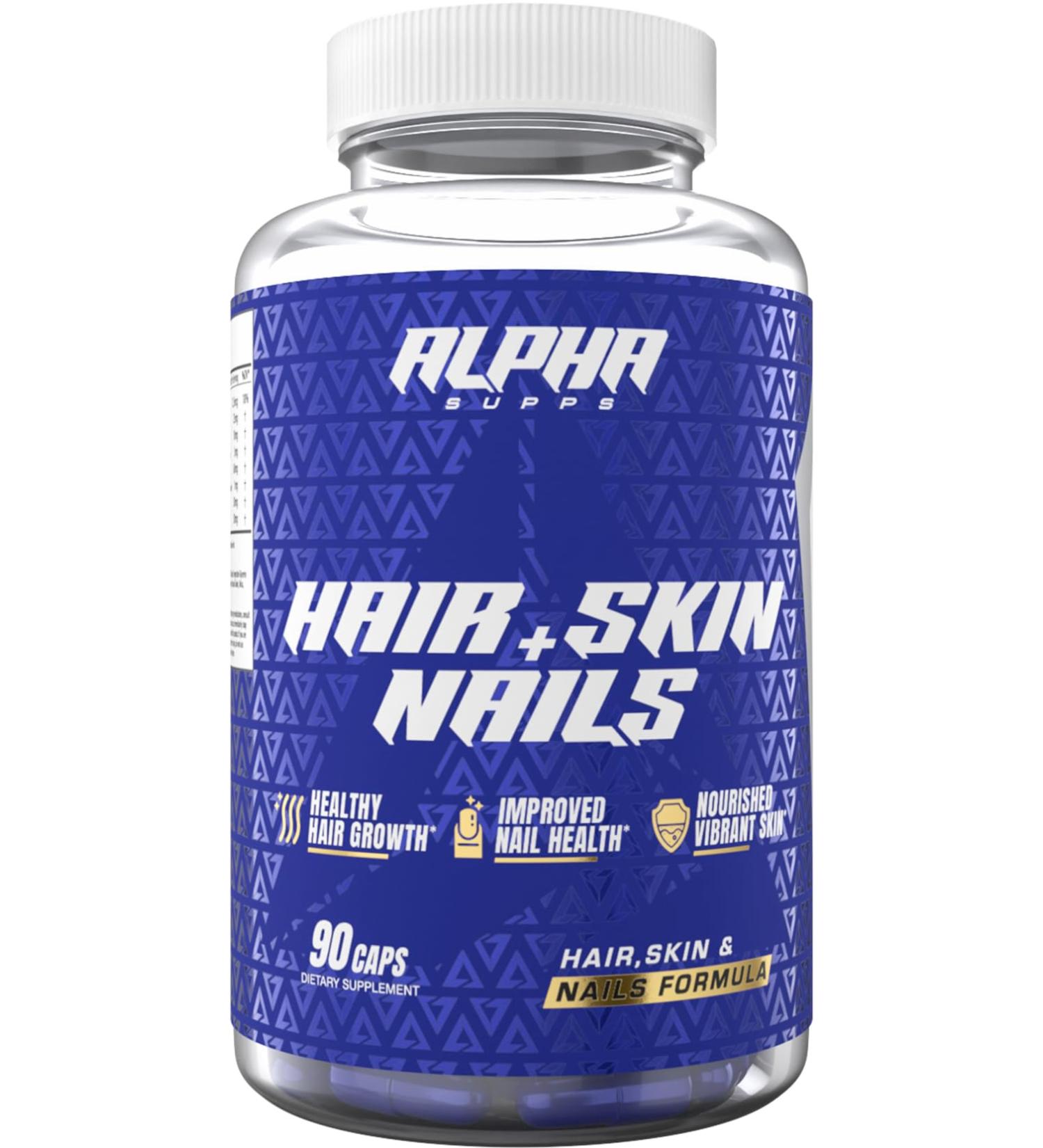Alpha Supps Hair Skin and Nails Supplement for Women - Vibrant HSN Health and Strength with Biotin Collagen and Vitamins to Support Hair Growth Thickness and Skin Radiance - 90 Capsules - Buy Online on GoSupps.com