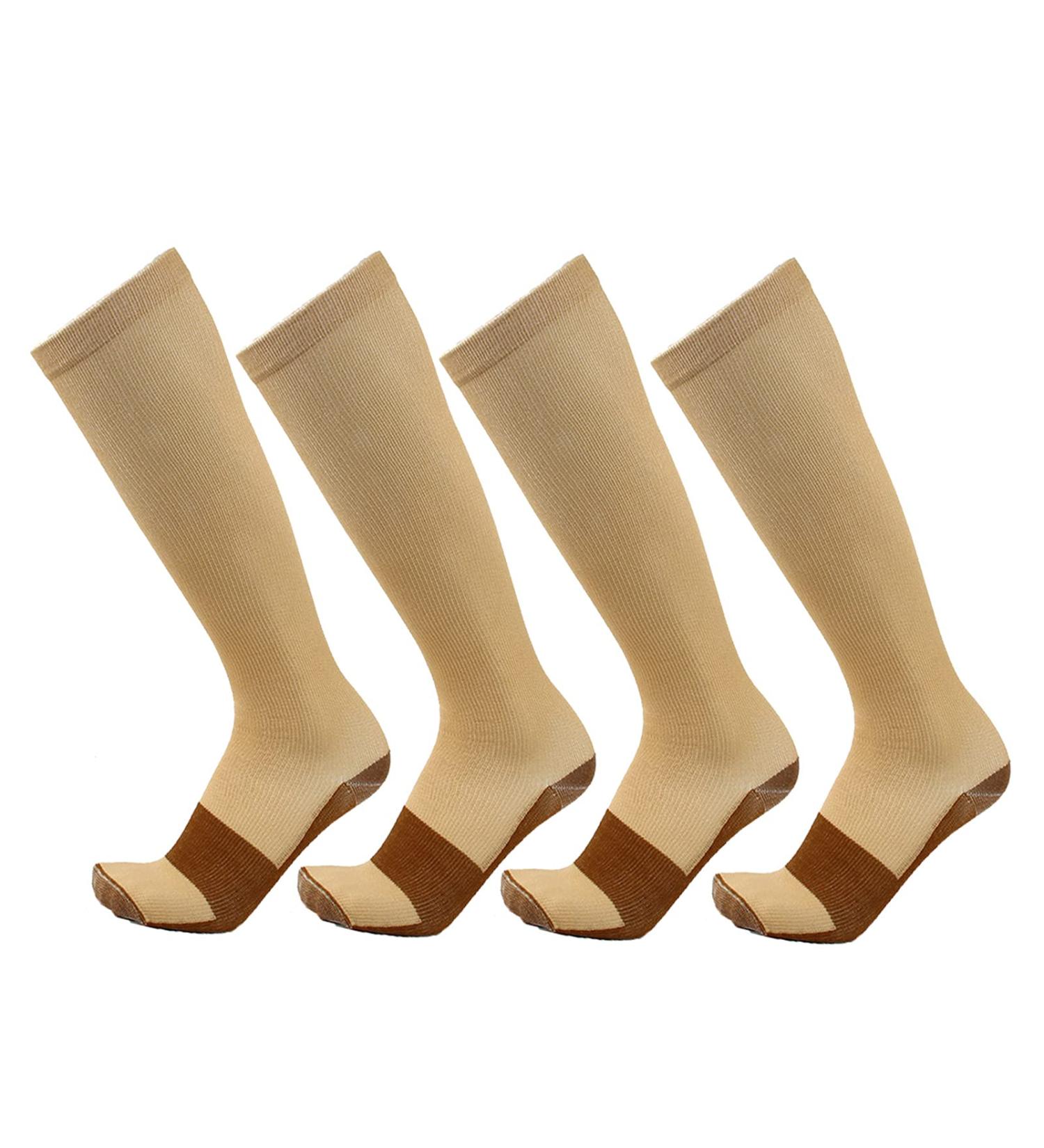 Compression Stockings for Men & Women - 15-20mmHg Knee Socks for Running Travel & Pregnancy - 4 Pairs L-XL Beige - Buy Online on GoSupps.com