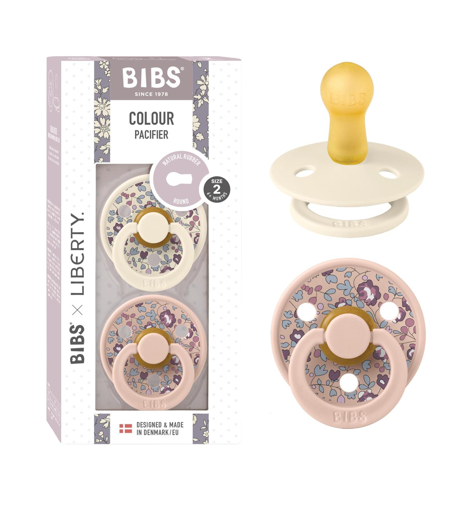 BIBS Color Liberty Schnuller 2-Pack | BPA-Free Cherry Nipple | Natural Rubber Latex | Made in Denmark | Size 2 (6-18 Months) - Eloise Blush - Buy Online on GoSupps.com