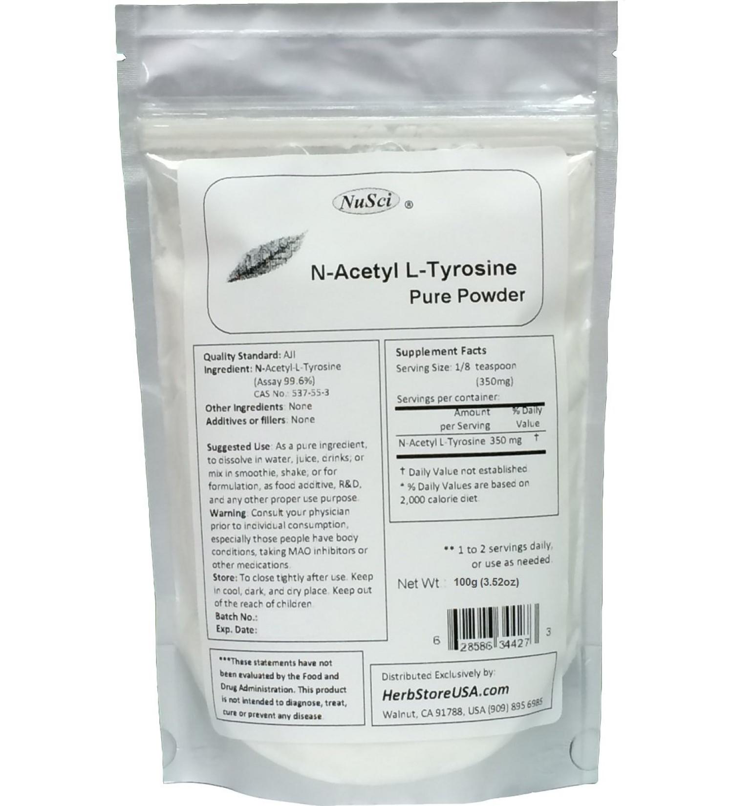 NuSci N-Acetyl L-Tyrosine 100g (3.52 oz) Pure Powder AJI Quality Better Bioavailability Energy Ingredient.