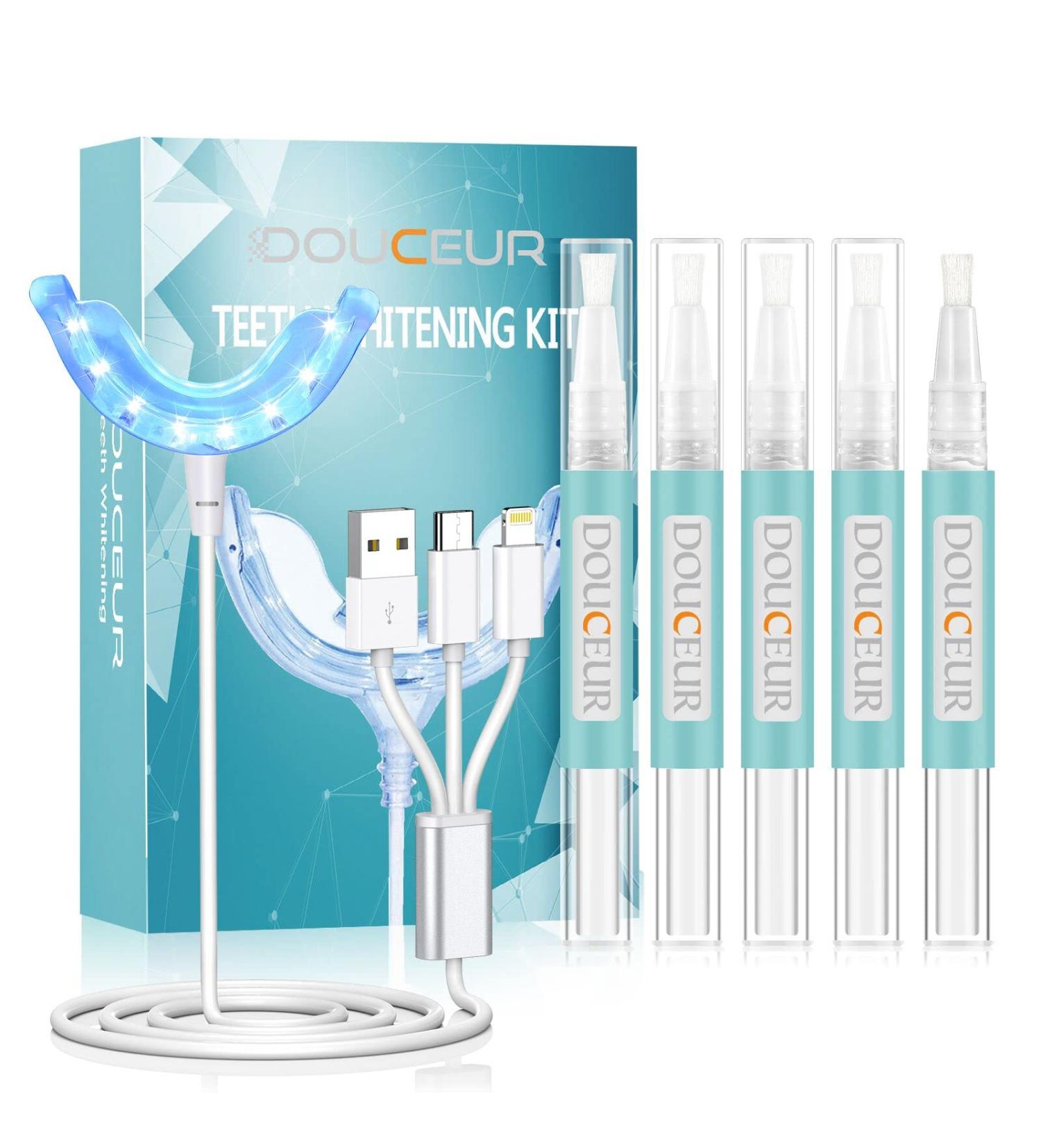 Douceur Teeth Whitening Kit - 5 Whitening Gels, 16 LED Lights - Non-Sensitive, Pain-Free Home & Travel Whitening Solution - Buy Online on GoSupps.com