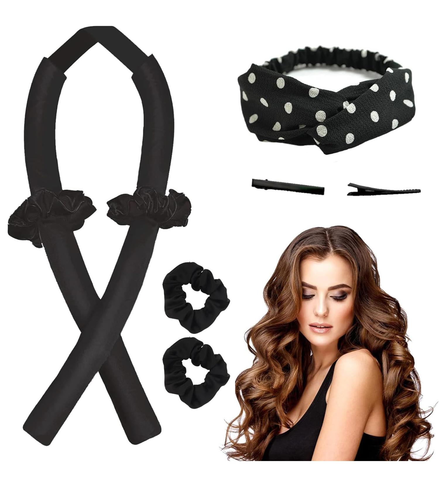 AOT Heatless Curlers Headband - Flower Patten Elastic Hair Band for DIY Soft Wave Curls - No Heat Rollers Rod for Long & Medium Hair (Black) - Buy Online on GoSupps.com