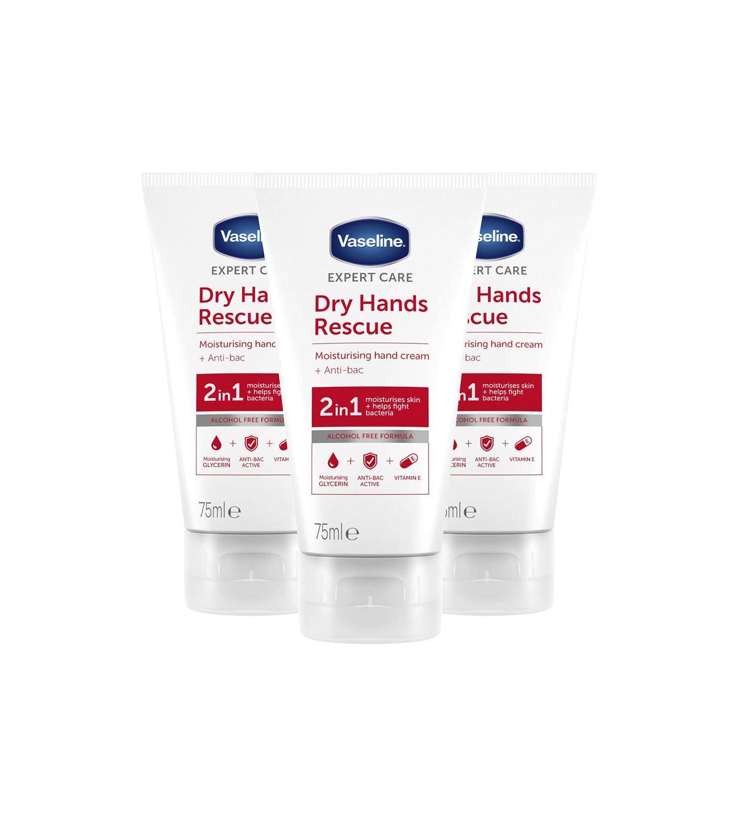 Vaseline Expert Care Dry Hands Rescue - Anti-Bac Hand Cream for Dry Skin 75ml (3 Packs) | Nourishes & Protects - Buy Online on GoSupps.com