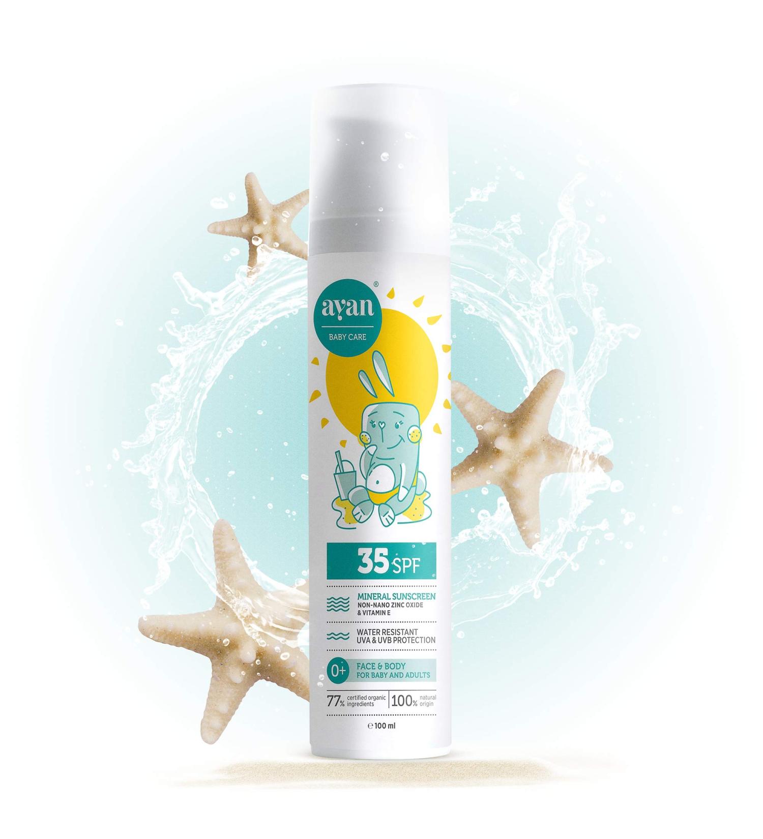 AYAN Natural Baby Sun Cream 100ml SPF 35 - Safe Mineral UV Protection Without Nanoparticles | Shop Now - Buy Online on GoSupps.com