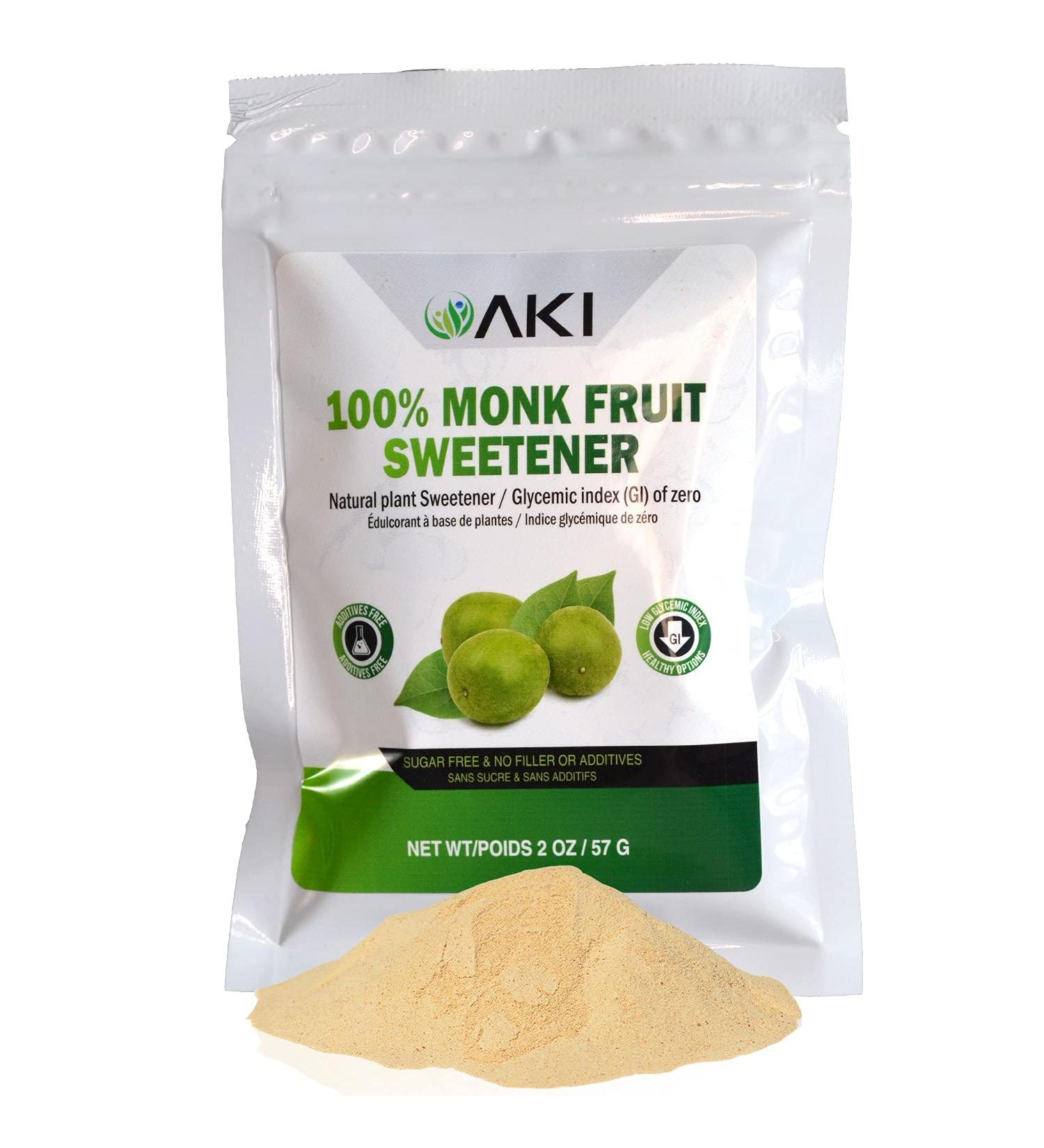 AKI Monk Fruit Powdered Brown Raw Sweetener (2 Oz / 57Gr) | Sugar-Free for Blended Beverages - Buy Online on GoSupps.com