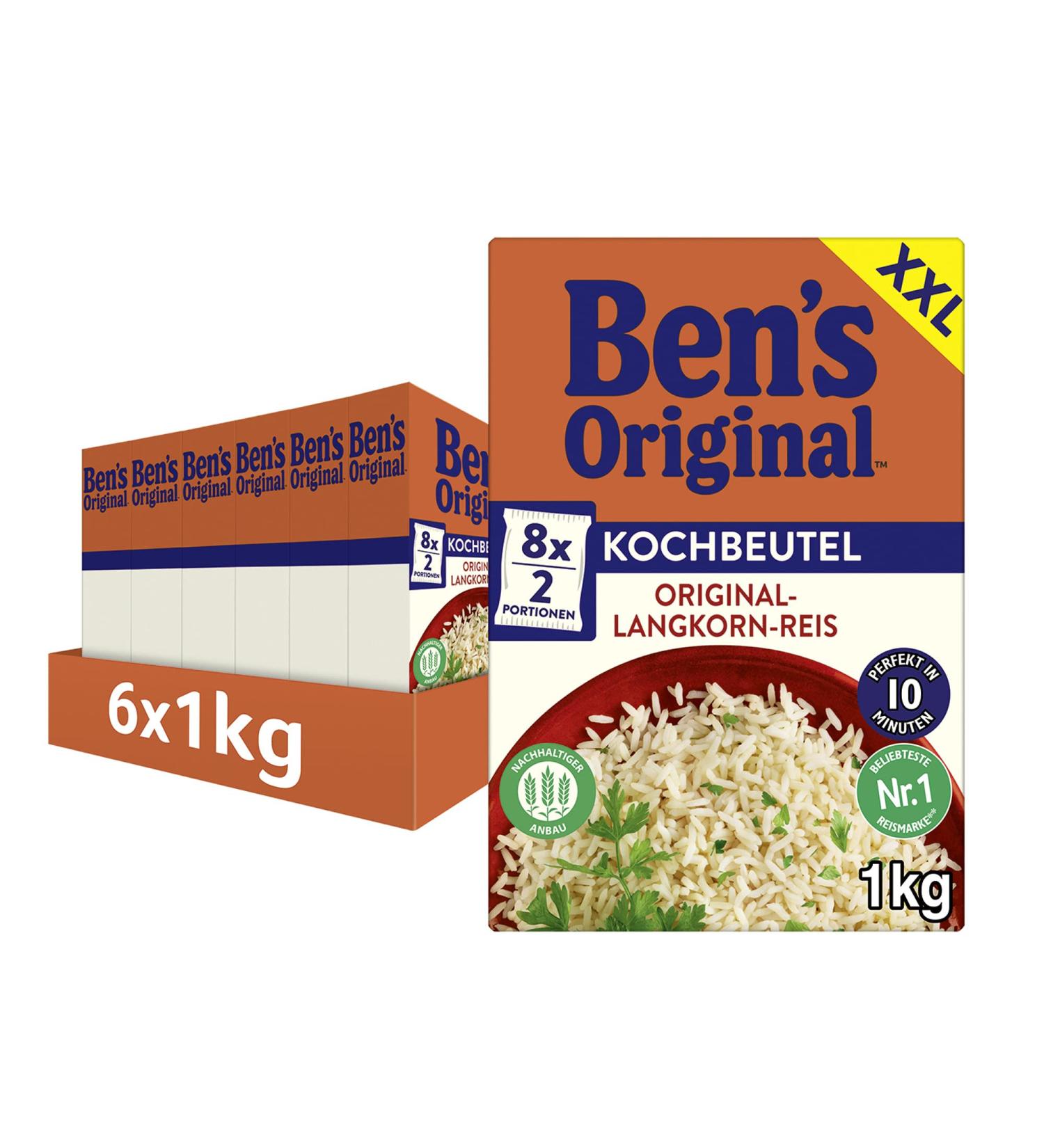Buy Ben's Original Long Grain Rice - Quick 10-Minute Cooking (6 x 1kg Pack) | International Shipping Available - Buy Online on GoSupps.com