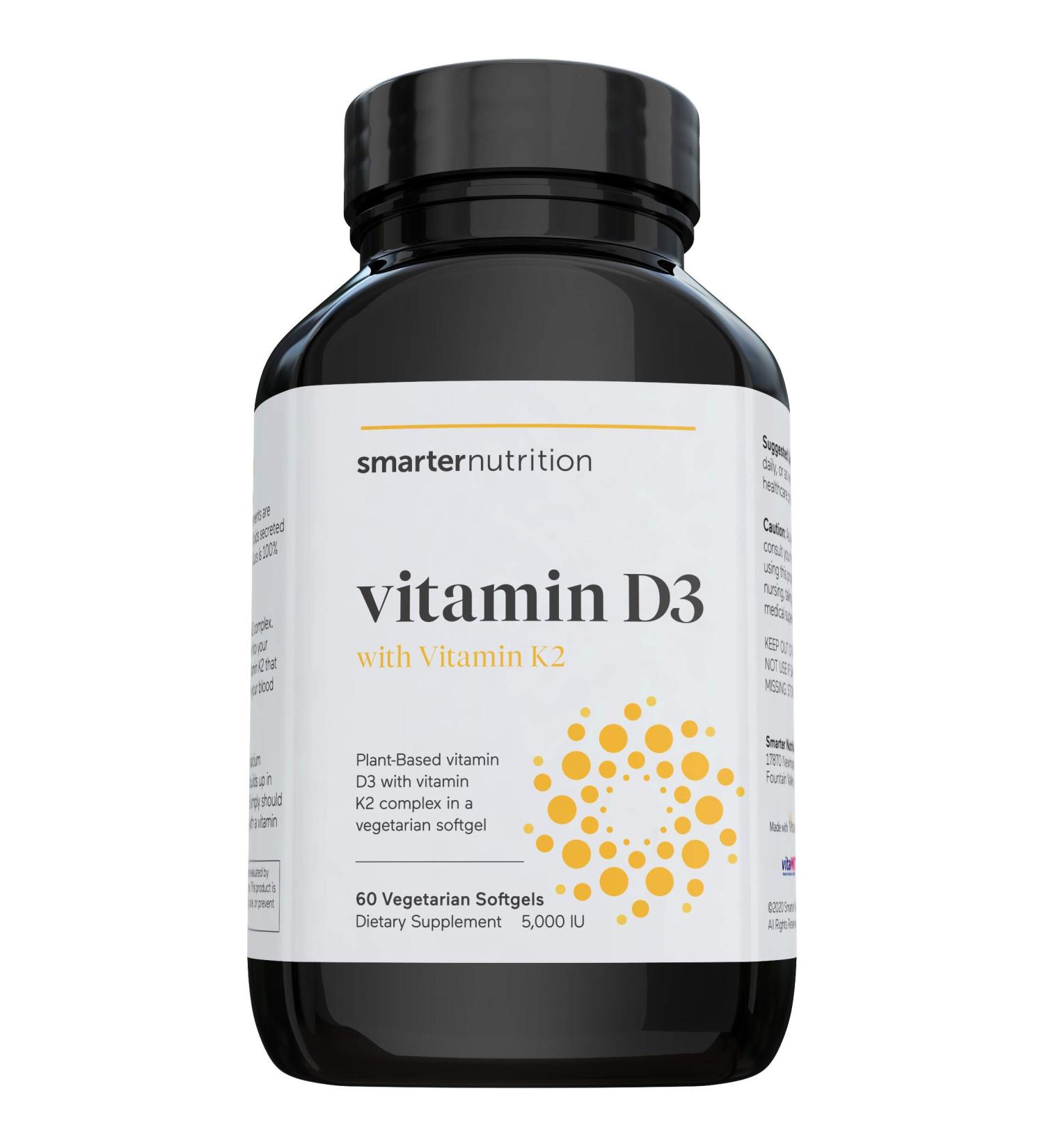 Plant-Based Vitamin D3 with Vegan K2 for Immune Support - 5000 IU for Immunity Boost & Bone Health - 60 Vegetarian Softgels - Buy Online on GoSupps.com