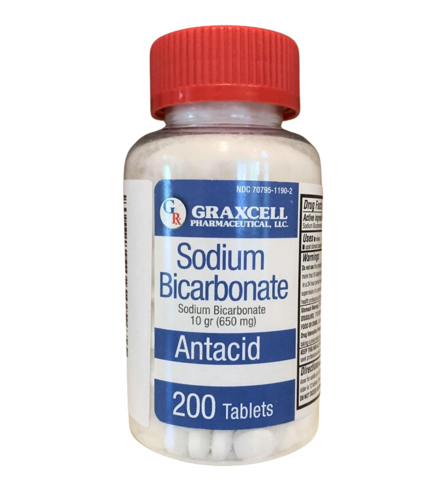 Sodium Bicarbonate Tablets 650mg | Relief for Acid Indigestion Heartburn & Upset Stomach | Kidney Health | 200 Count | USP Grade - Buy Online on GoSupps.com