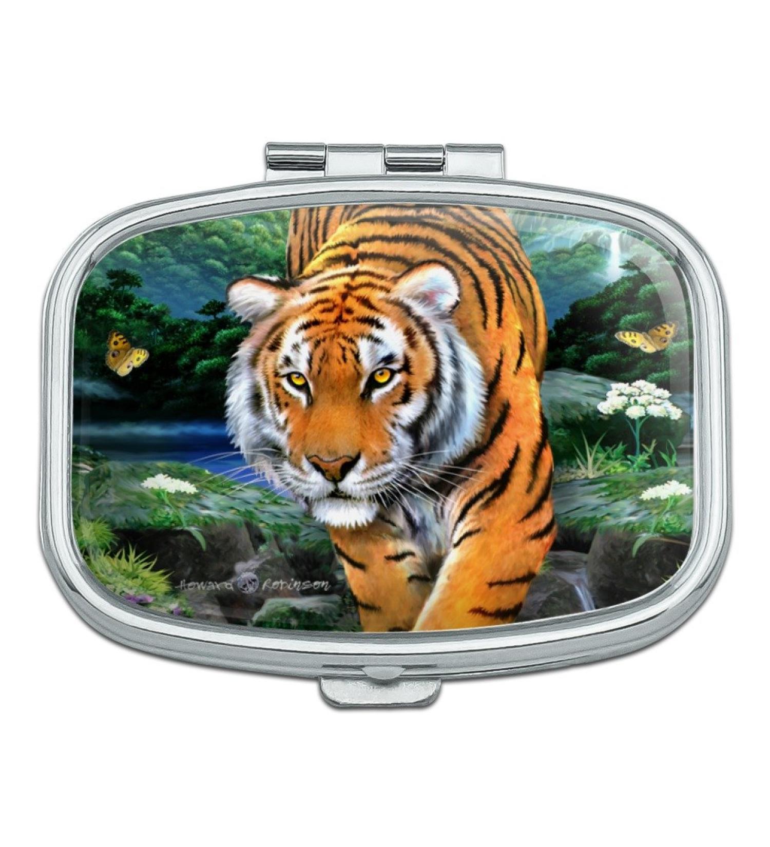 Tiger Stalking at Sunset Butterflies Rectangle Pill Case | Elegant Trinket Gift Box - Perfect for Travel & Storage - Buy Online on GoSupps.com