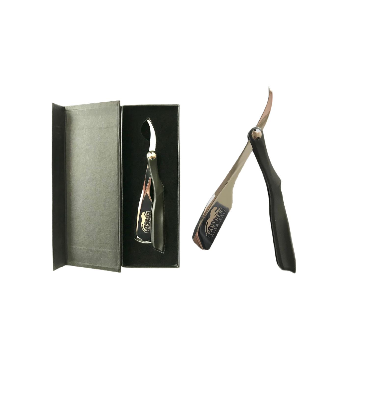 Panther Surgical Professional Men's Hairdresser - Stainless Steel Straight Blade for Mustache & Beard - Black/Silver - Buy Online on GoSupps.com