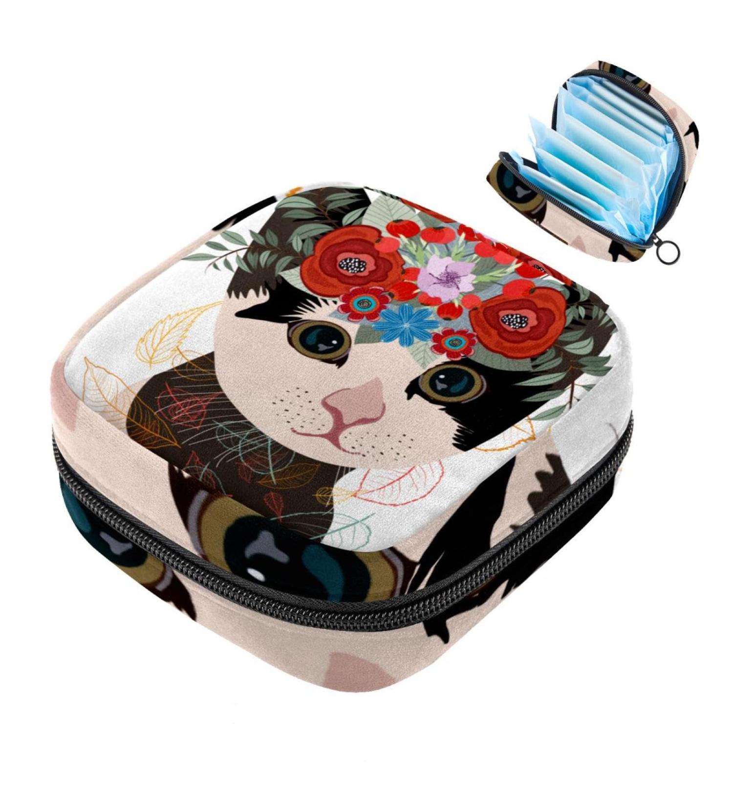 Artistic Cat Binding-Up Bags for Women | Portable Menstrual Pad & Tampon Holders | Stylish Storage Solutions for School & Office - Buy Online on GoSupps.com
