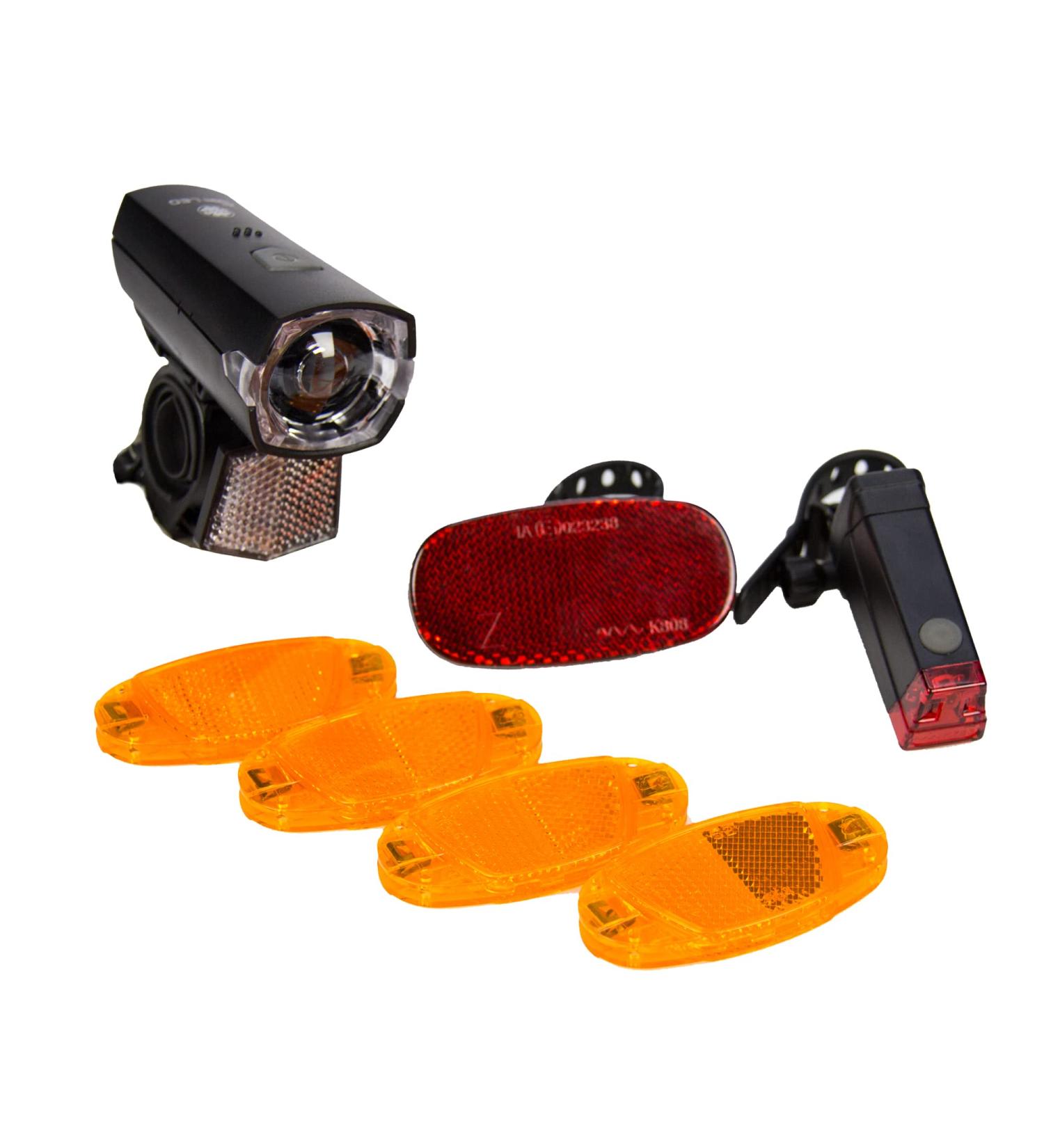 Fischer 7-Piece Bicycle Lighting Set - 12 Lux Front & Rear Lights with Reflector IP44 Splash Protection StVZO Approved - Shop Internationally! - Buy Online on GoSupps.com