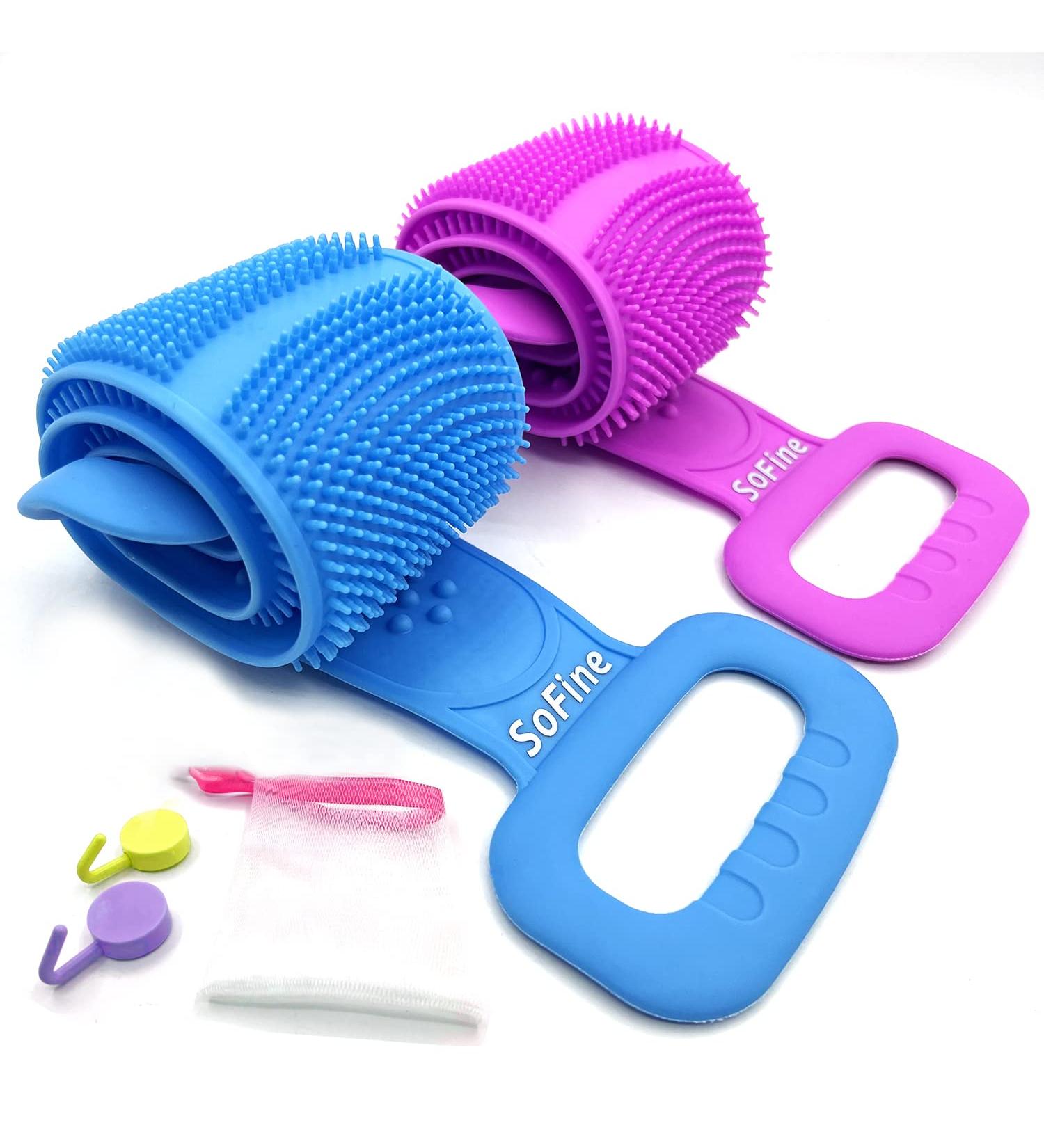 2 Pcs Sofine Silicone Bath Scrubber with Massage Beads & Soft Bristles - Exfoliating Back Body Brush Set for Gentle Cleansing and Relaxation - Buy Online on GoSupps.com