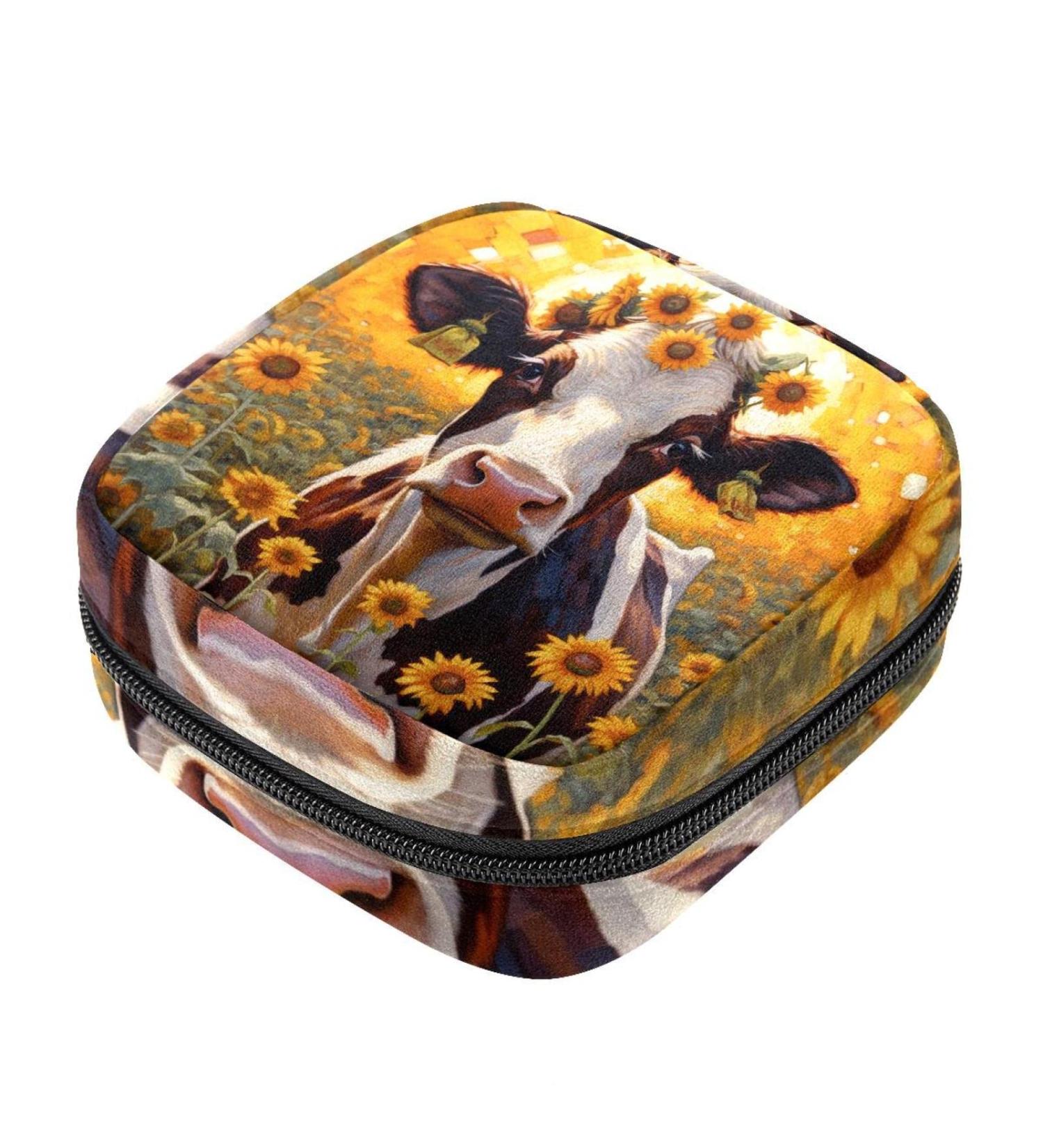 Sunflower Flowering Cow Menstrual Cup Pocket | Portable Zippered Storage for Teenagers & Women | Ideal Gift for Girls - Buy Online on GoSupps.com