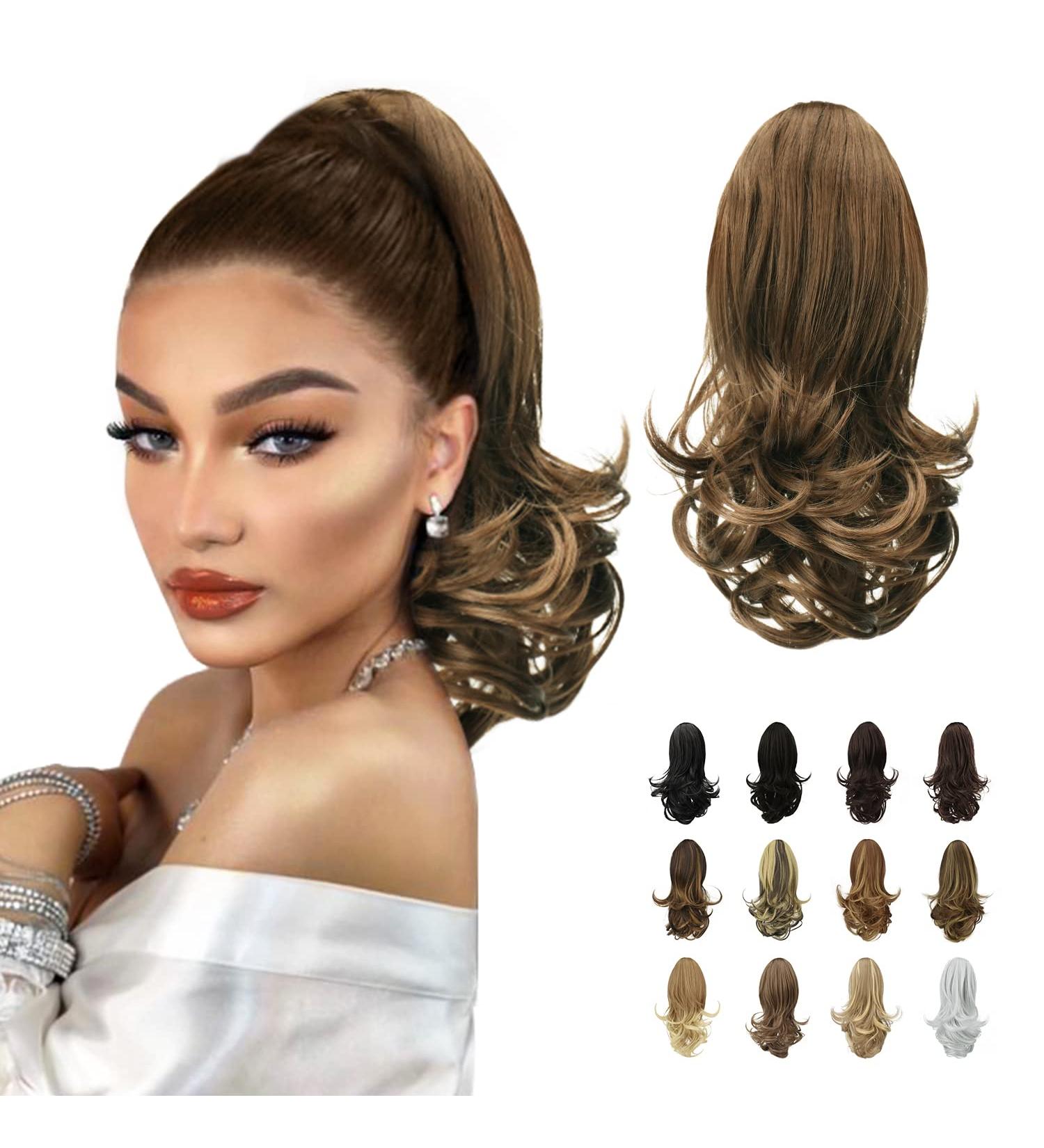 Sofeiyan 13 Long Curly Ponytail Extension - Golden Brown Synthetic Hairpiece for Women | Clip-in Claw Hair Extension - Buy Online on GoSupps.com