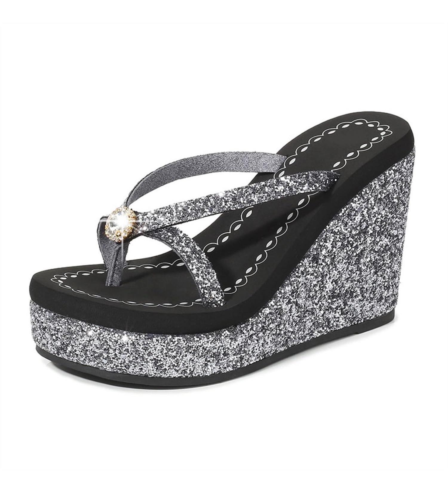 Women s Fashion Toe Loop Sandals | Platform Wedge Bunion Corrector Rhinestone Sandals for Summer Hiking & Beach - Size 6 Black - Buy Online on GoSupps.com