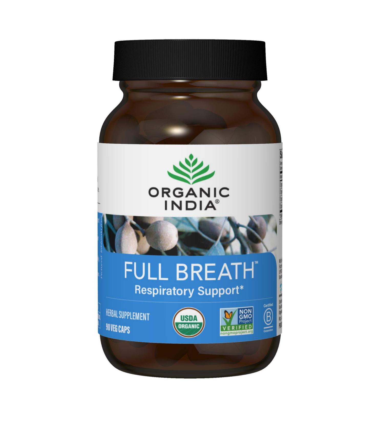 Organic India Full Breath Respiratory Support - 90 Veg Caps | Natural Respiratory Help - Buy Online on GoSupps.com