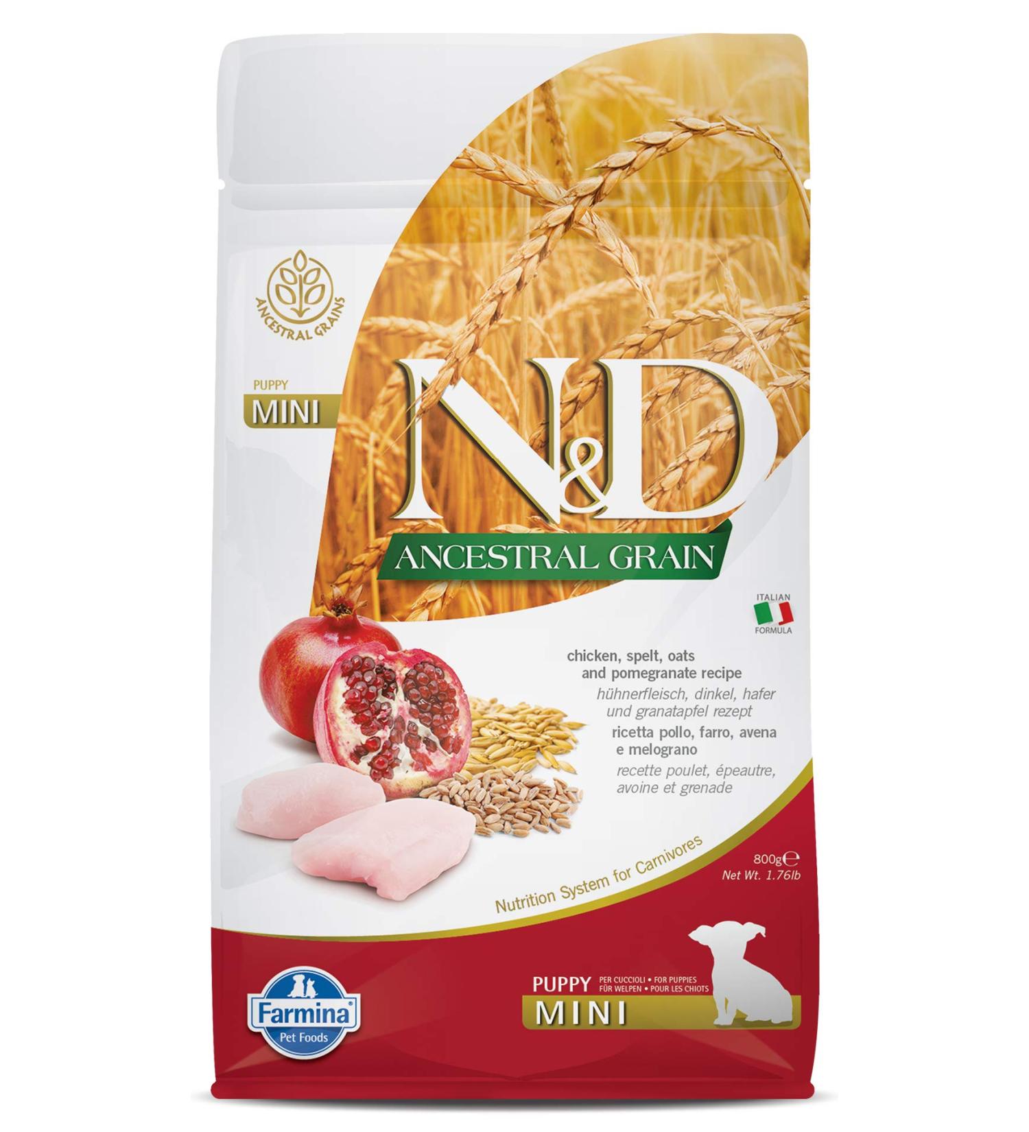 N&D ANCESTRAL Grain Dog Chicken Spelt Oats and Pomegranate Puppy Mini 800G - Buy Online on GoSupps.com