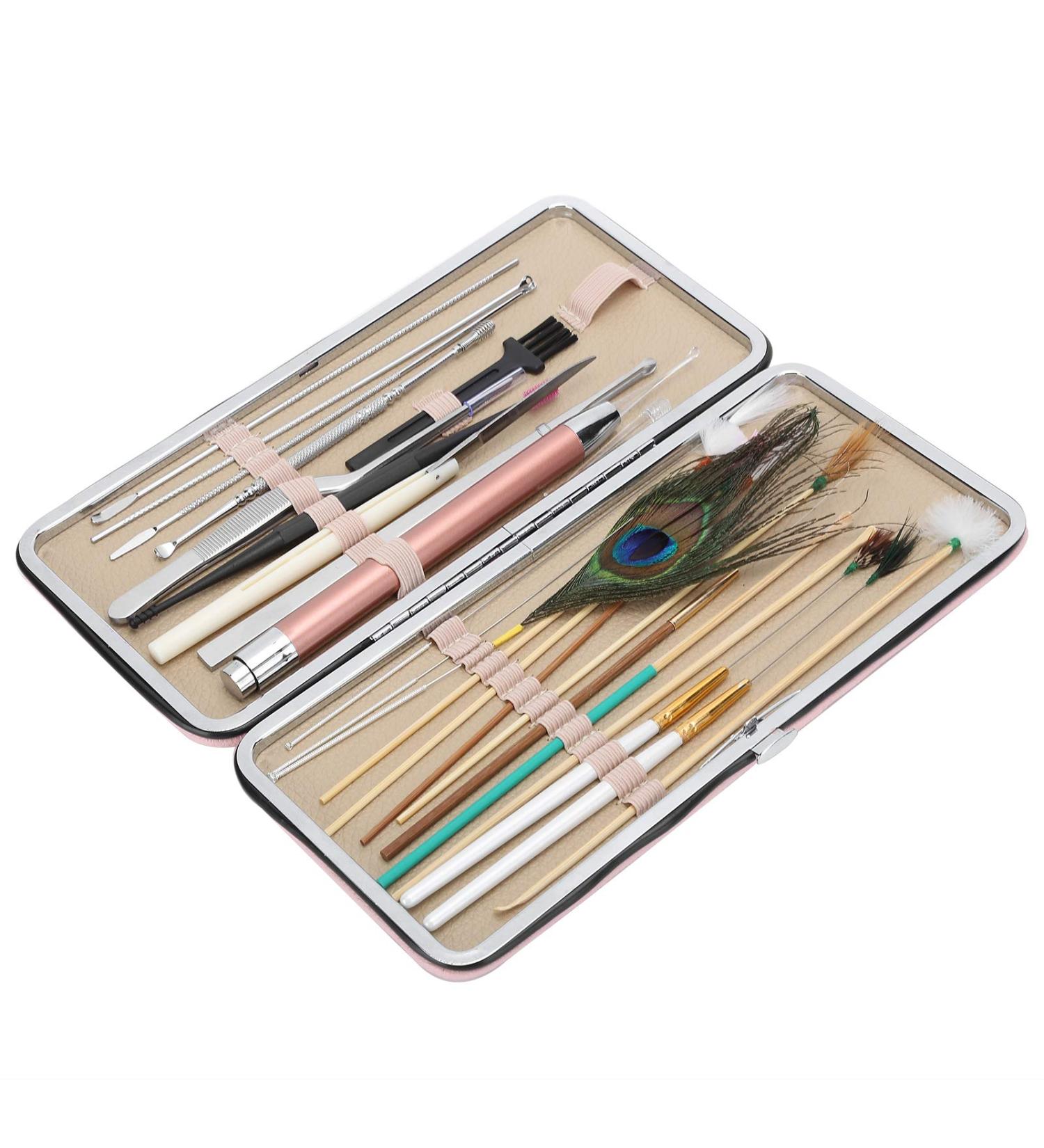 23-Piece Cherry Powder Ear Pick Set | Double Ended Spiral Ear Scoop Spoon Kit - Buy Online on GoSupps.com