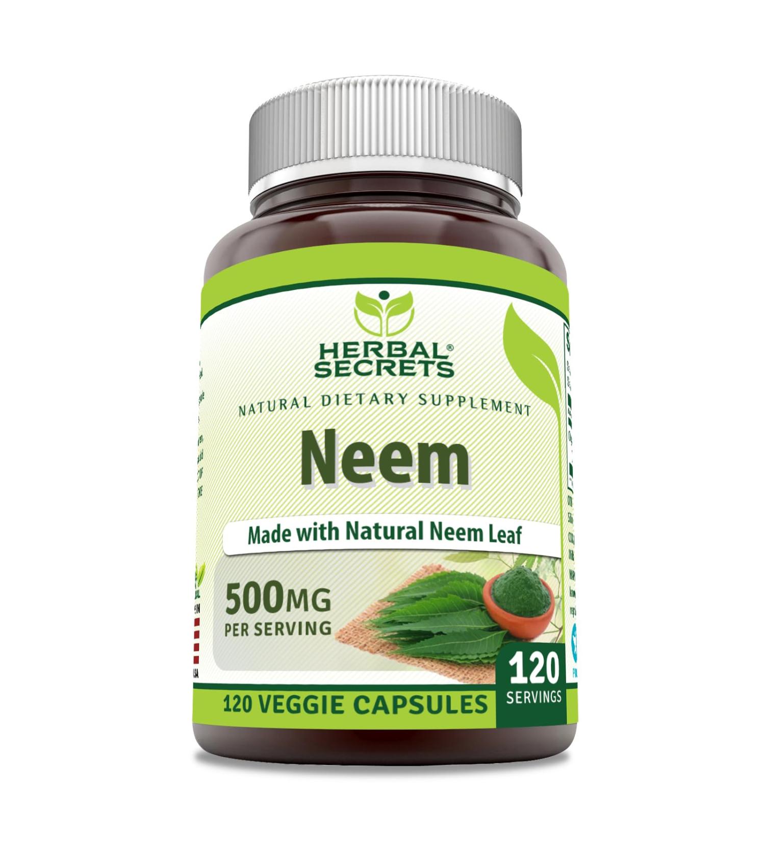 Herbal Secrets Neem Supplement | 500 Mg Per Serving | 120 Veggie Capsules | Non-GMO | Gluten Free | Made in USA