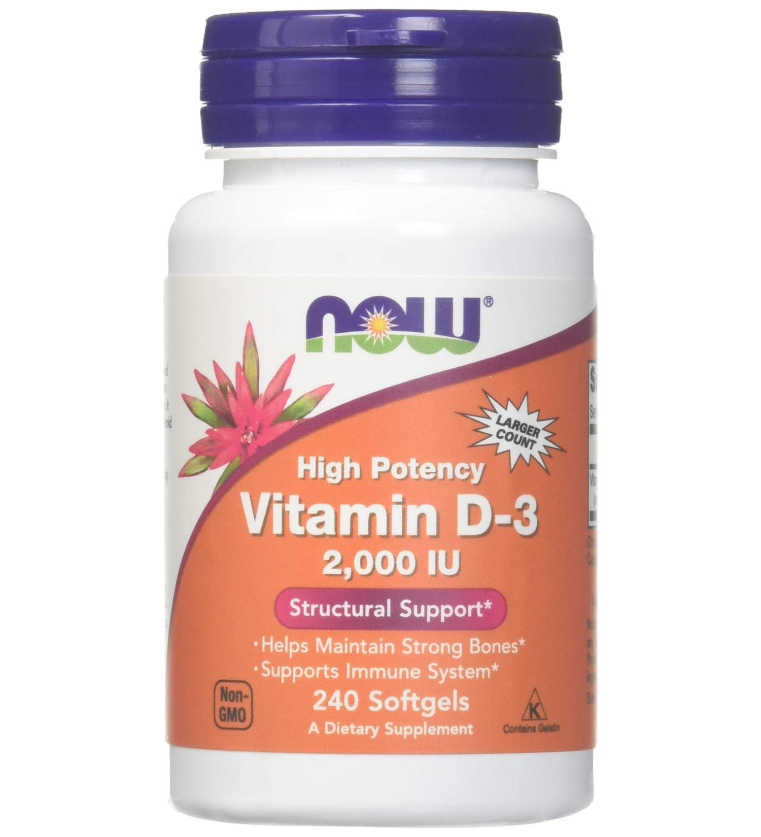 Now Foods Vitamin D-3 2000 IU 240 Softgels | Essential Sunshine Supplement - Buy Online on GoSupps.com