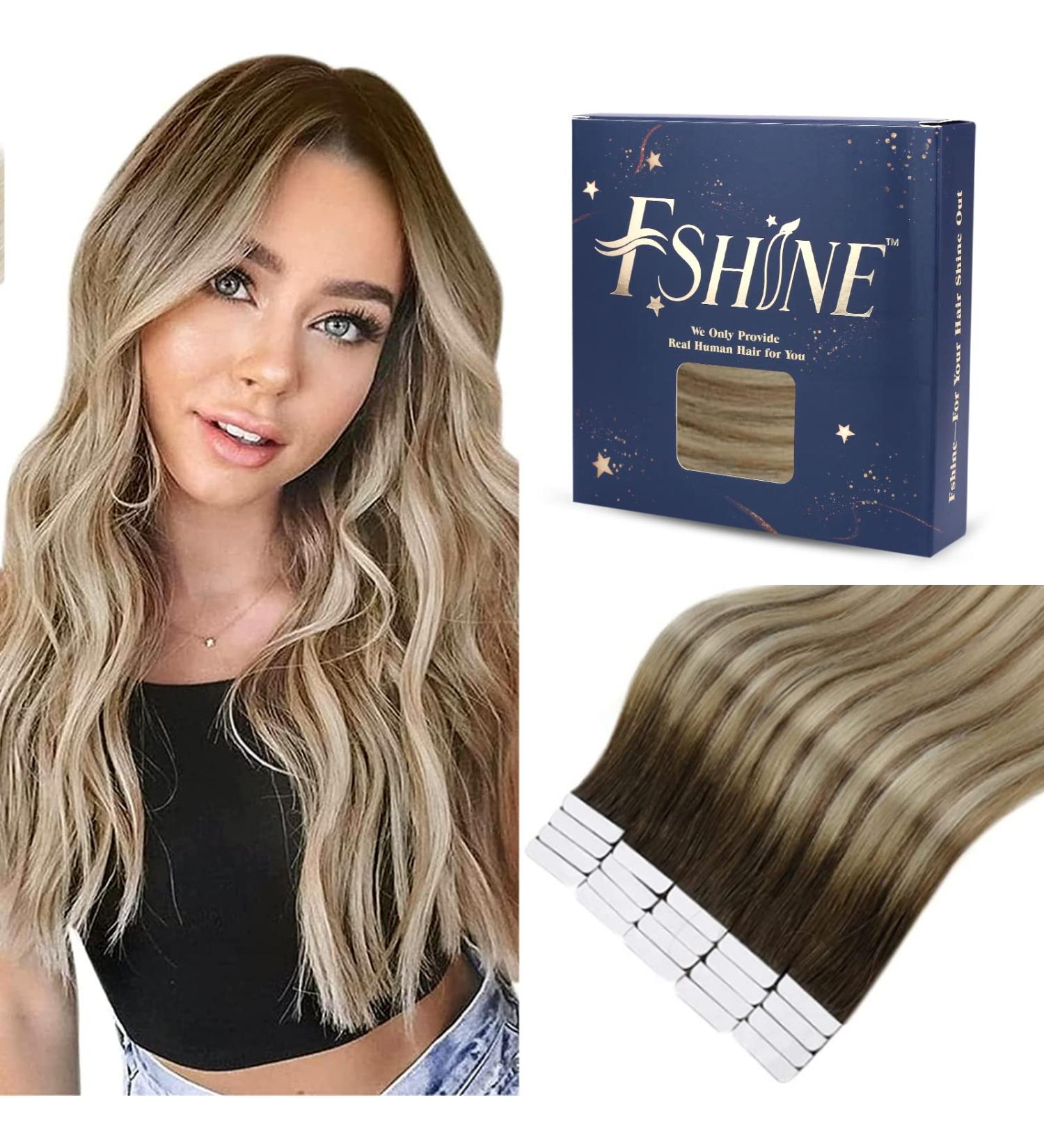 FSHINE Real Hair Tape-In Extensions - 50cm 50g Balayage #3 Dark Brown & #22 Light Blonde Seamless 20 PCs for Women - Buy Online on GoSupps.com