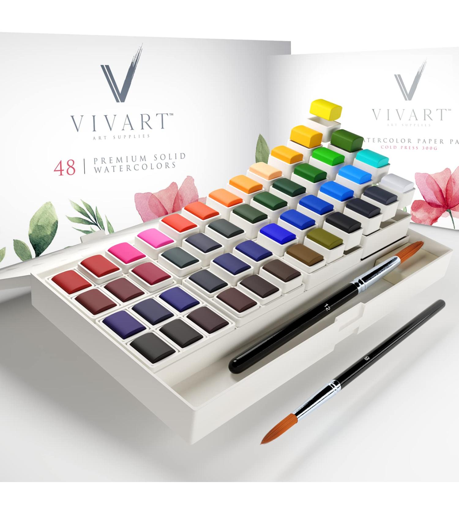 Watercolor Paint Set with 48 Premium Colors, Brushes, Palette, Paper Pad & eBook - Buy Online on GoSupps.com