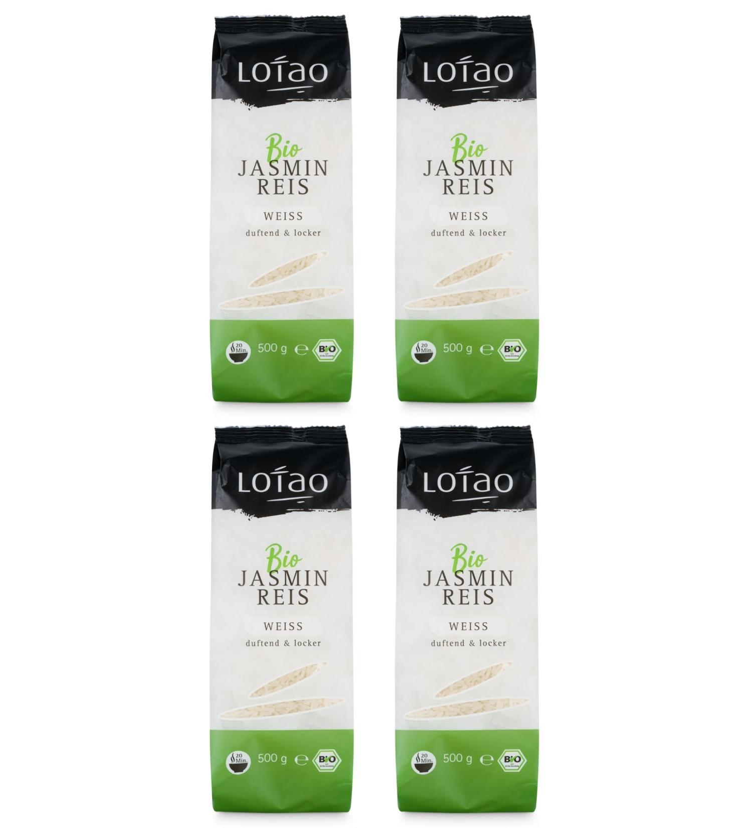 Lotao Bio-Jasmin Reis 4x500g | Premium White Jasmine Rice - Aromatic Vegan & Sustainable | Perfect for Versatile Cuisine - Buy Online on GoSupps.com