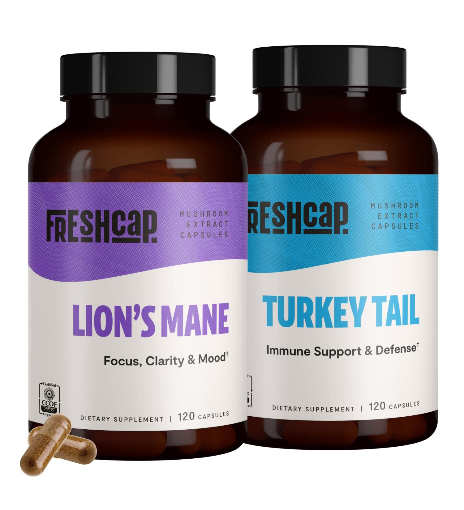 FreshCap Mushrooms Brain and Body Bundle (Capsules) - Lion's Mane Mushroom and Turkey Tail Mushroom Supplement Capsules - Buy Online on GoSupps.com