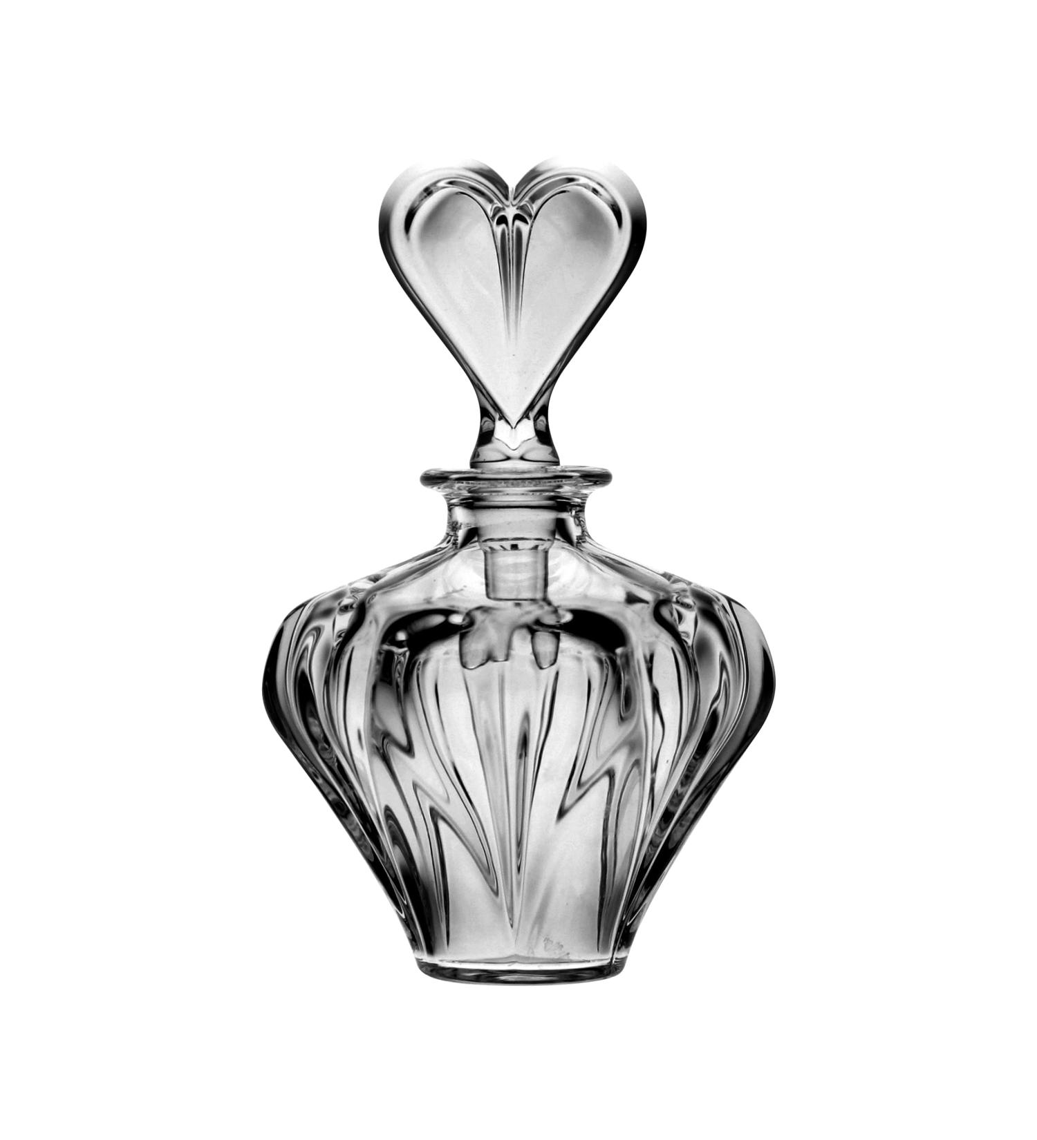 Crystal - Glass - Perfume Bottle -For Perfume - Esssential oil- Cosmetic - Empty Refillable Bottle - with Heart Shaped Stopper - 4.5" H - Made in Europe - by Barski