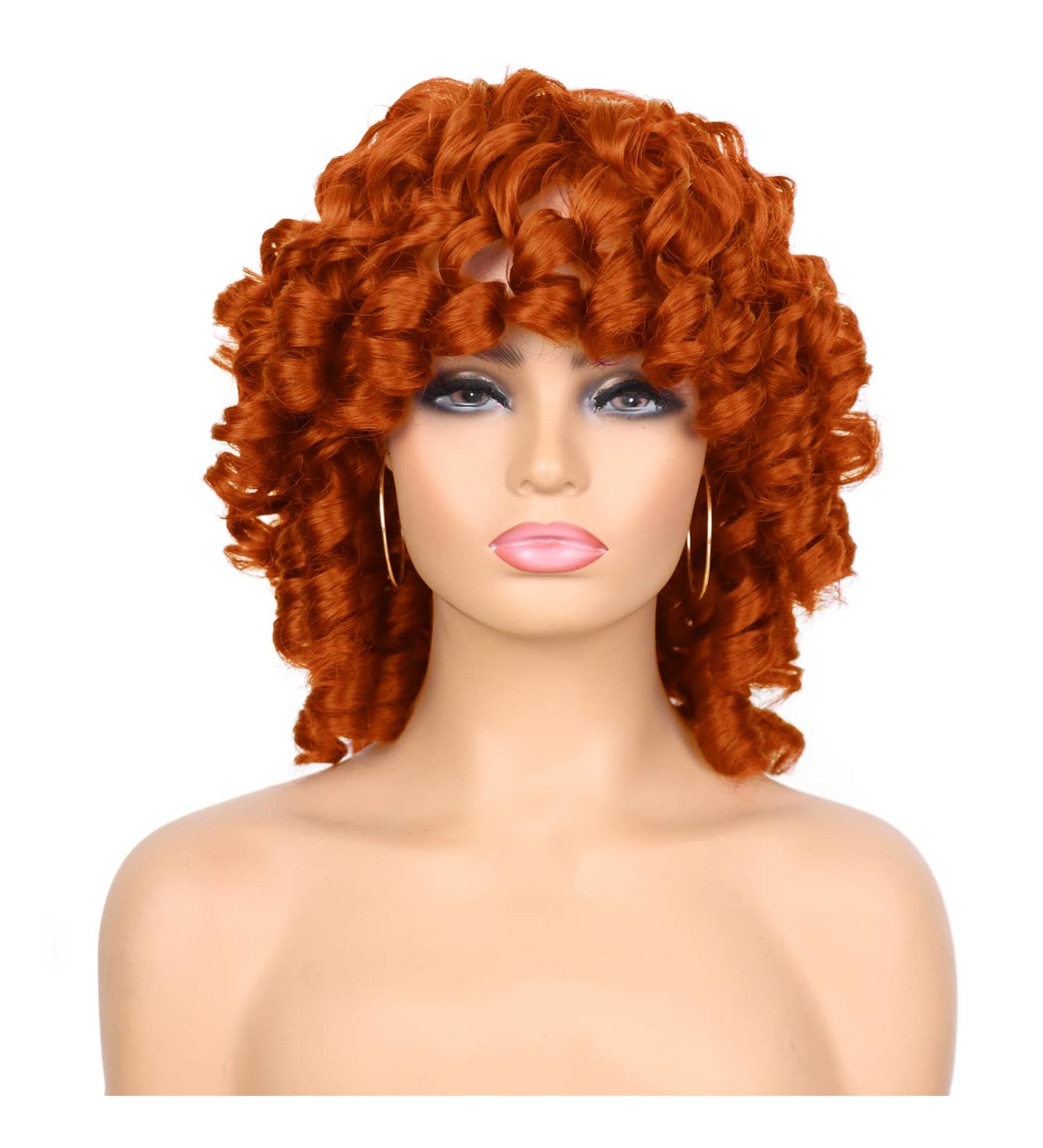 Tereshar Short Curly Wig for Black Women with Bangs - Ginger Orange - Buy Online on GoSupps.com