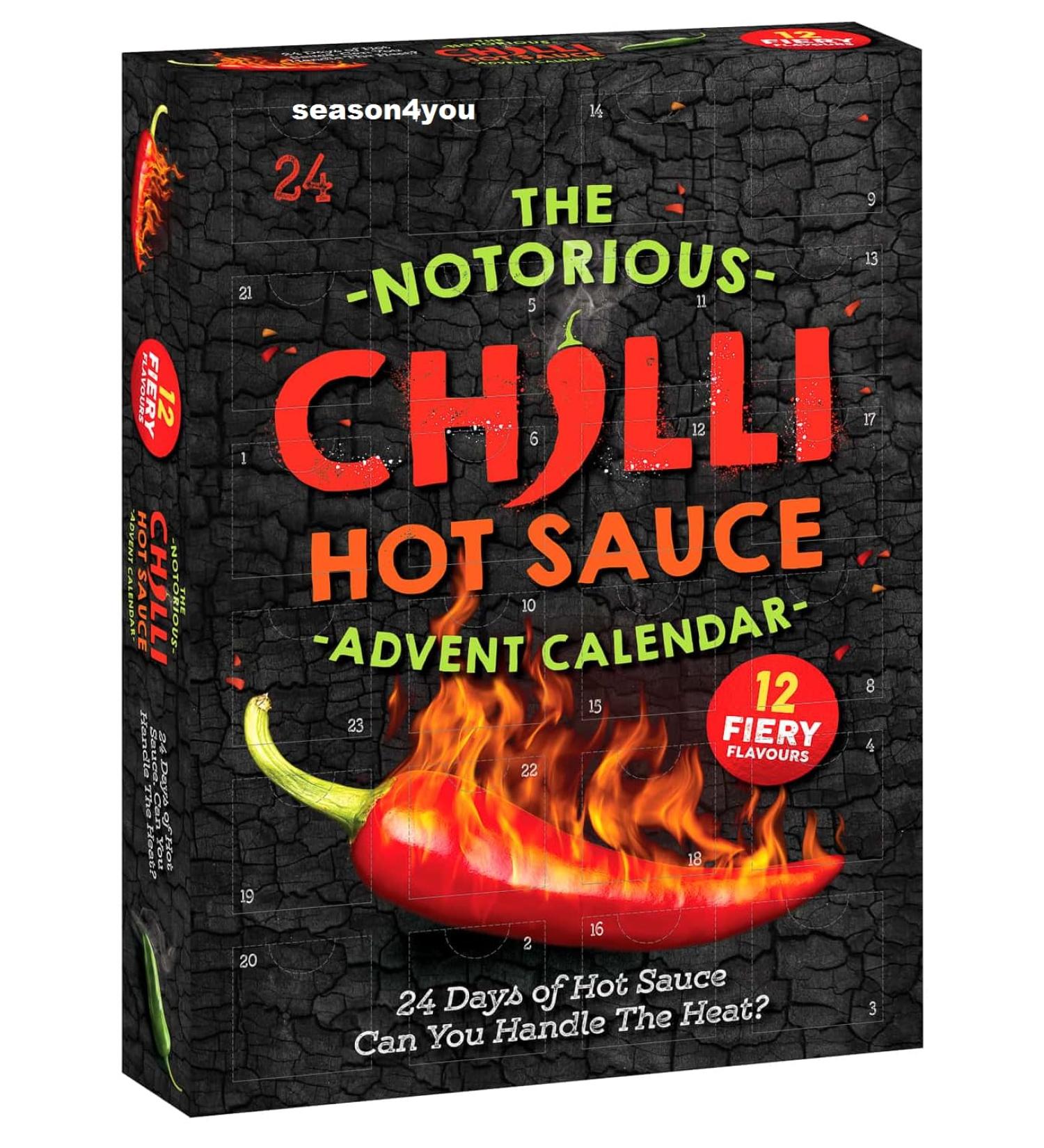 Chilli Hot Sauce Advent Calendar 2023-2024 Christmas Countdown 24 Days with 12 Fiery Flavours Men Women Vegetarian and Vegan Christmas Adults Food Chilli Lovers Gift Red - Buy Online on GoSupps.com