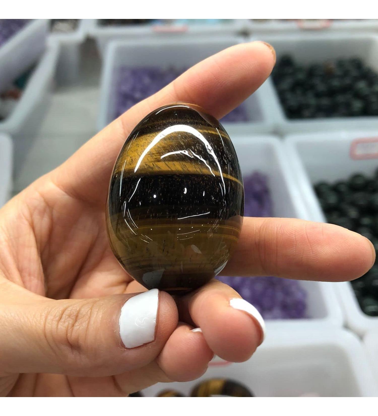 Specimen Dark Yellow Tiger Eye Quartz Crystal Egg 5cm - Buy Online on GoSupps.com